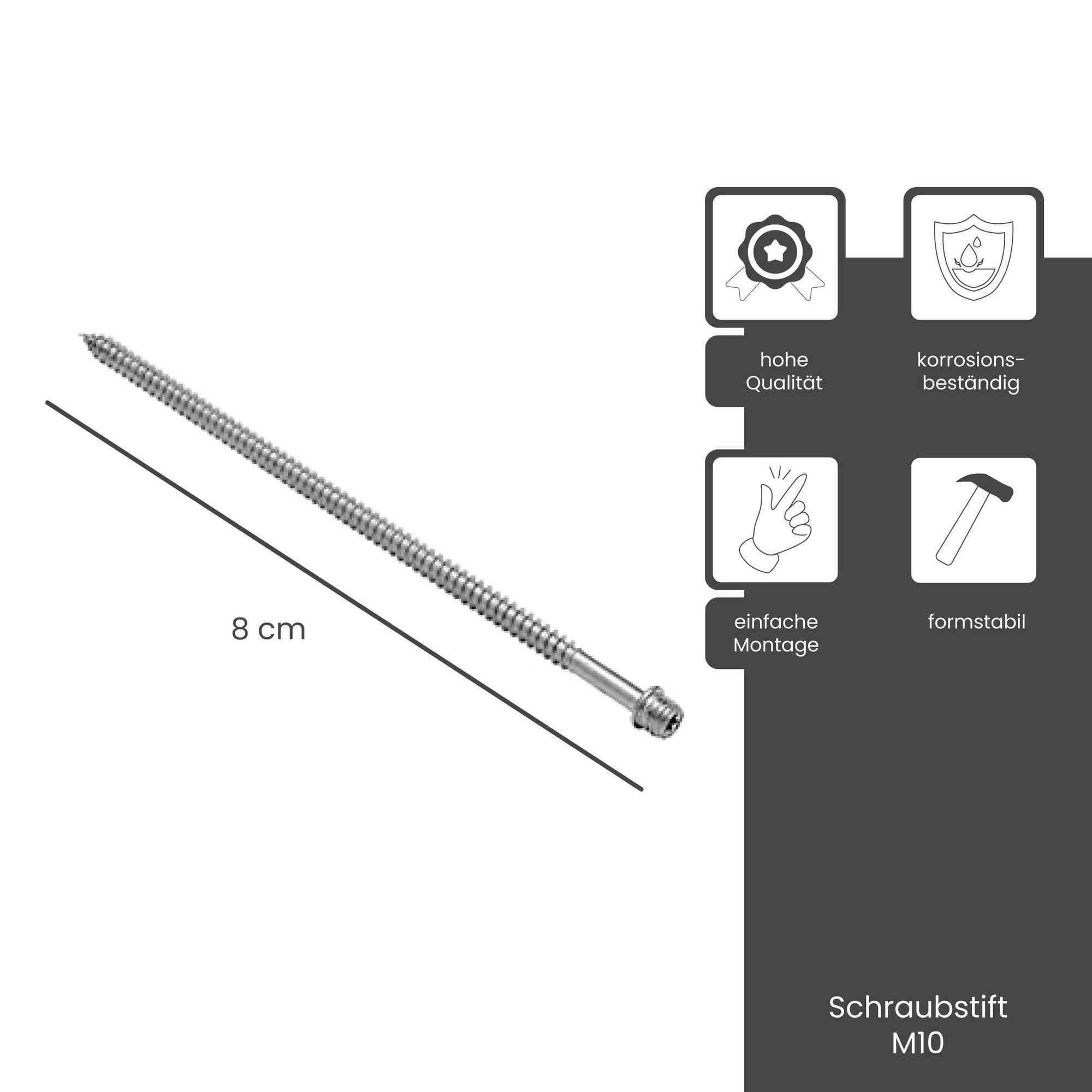 Zambelli Regenfallrohr, (Schraubstift für Fallrohrschelle verzinkt DN 80 /M10 Silber), stabile Befestigung, verzinkter Stahl, hoher Korrosionsschutz