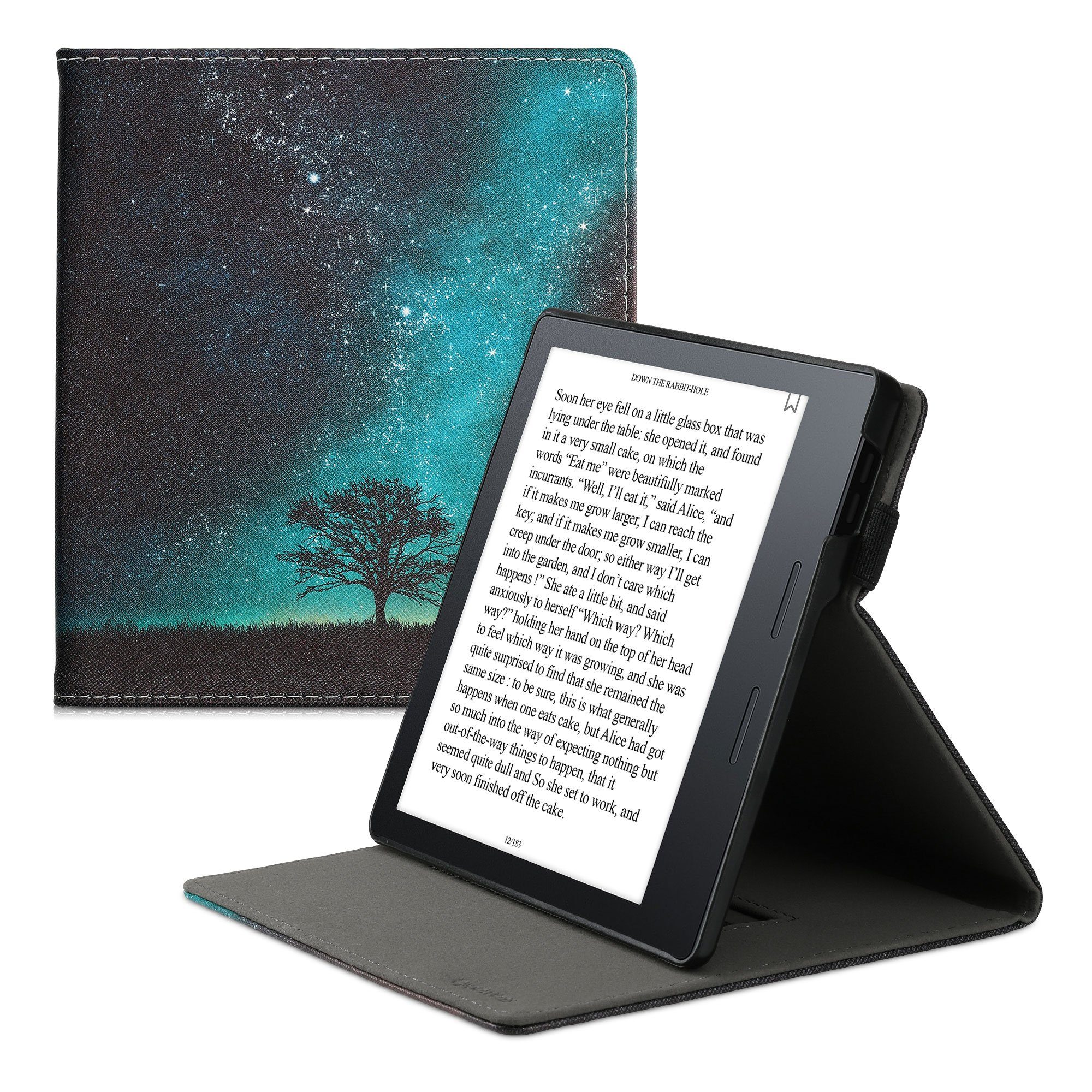 kwmobile E-Reader-Hülle, Hülle für Amazon Kindle Oasis 10. Generation -  Schlaufe Ständer - e-Reader Schutzhülle - Flip Cover Case - Galaxie Baum  Wiese Design