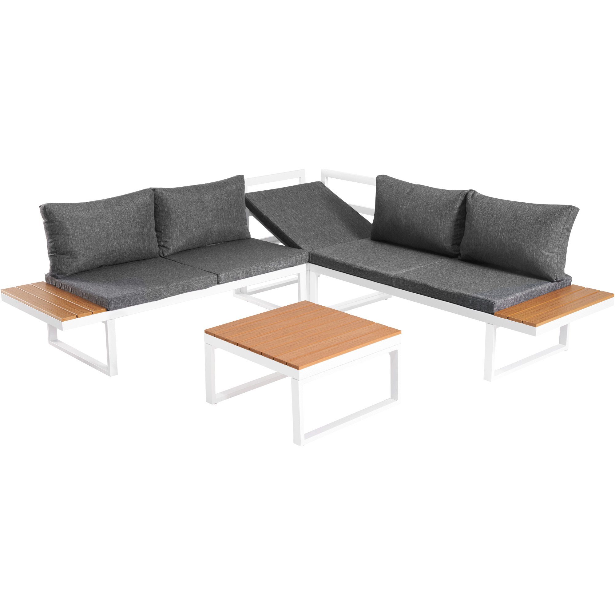 Gartenlounge-Set, (Lounge-Set), aus Galvanisiertes Stahl & Holz-Kunststoff-Platte