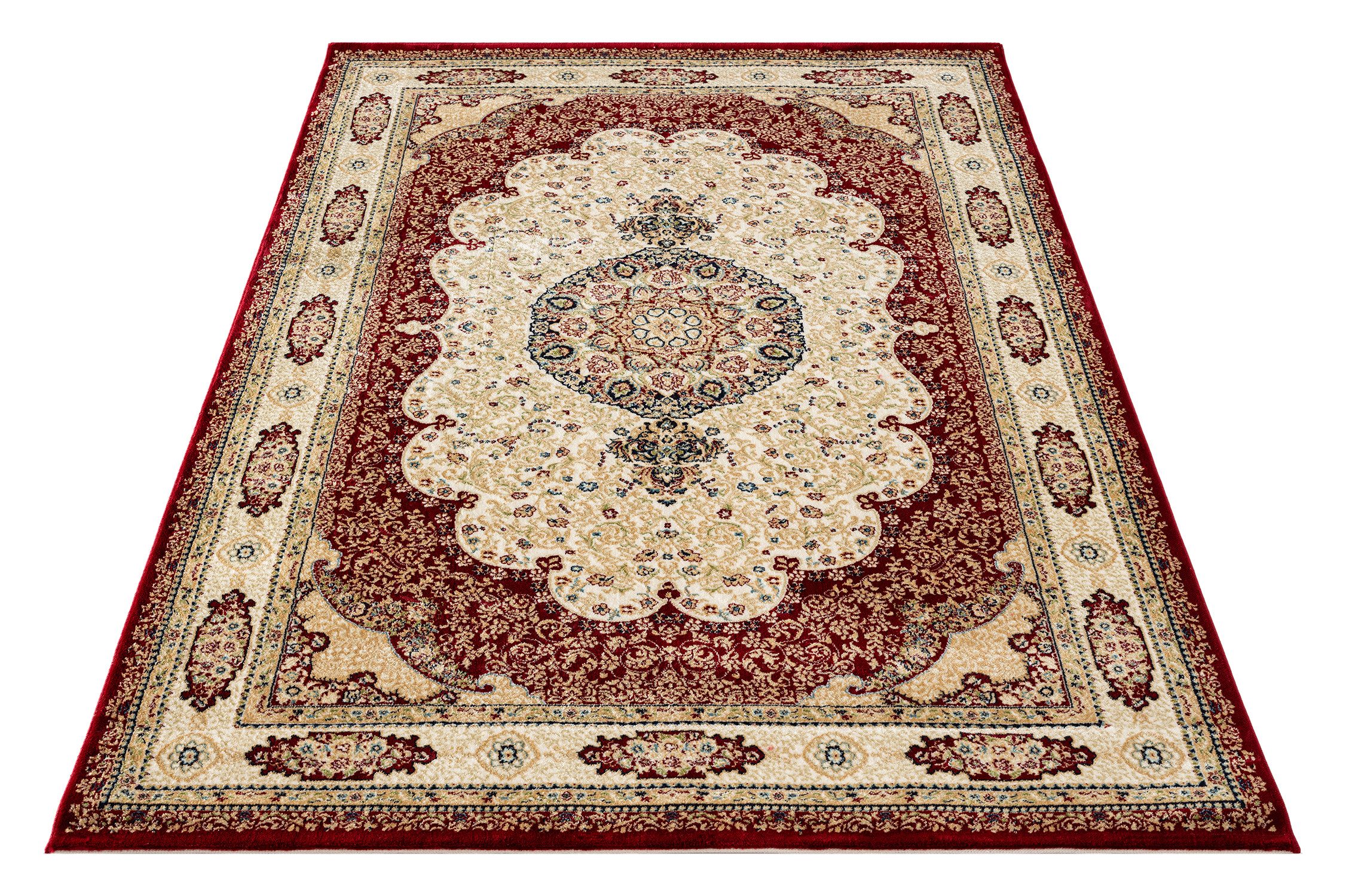 Carpetilla Designteppich Designer Wohnzimmer Teppich Asfahan Orientalische burgunderrote Farbe, Rechteckig, Höhe: 12 mm, Wohnzimmer