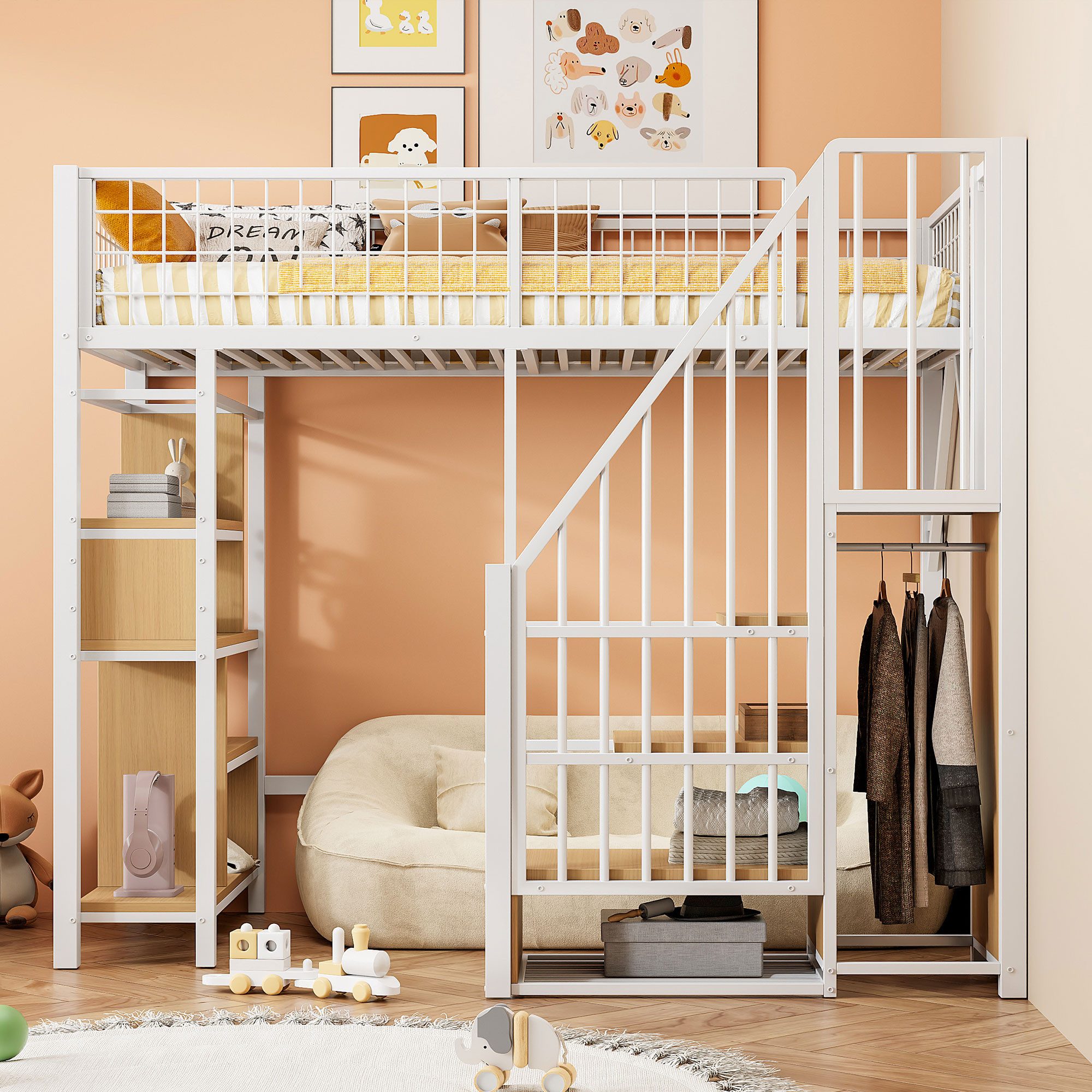 STILVORA Hochbett 90x200 mit Matratze&Stauraum,Jugendbett Eisenbett günstig online kaufen