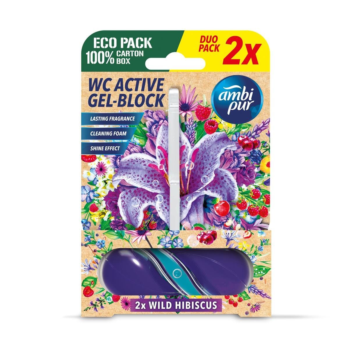 WC-Duftspüler Ambi Pur WC Active Gel-Block 2x45g Wild Hibiskus - WC Duft (1er Pack)