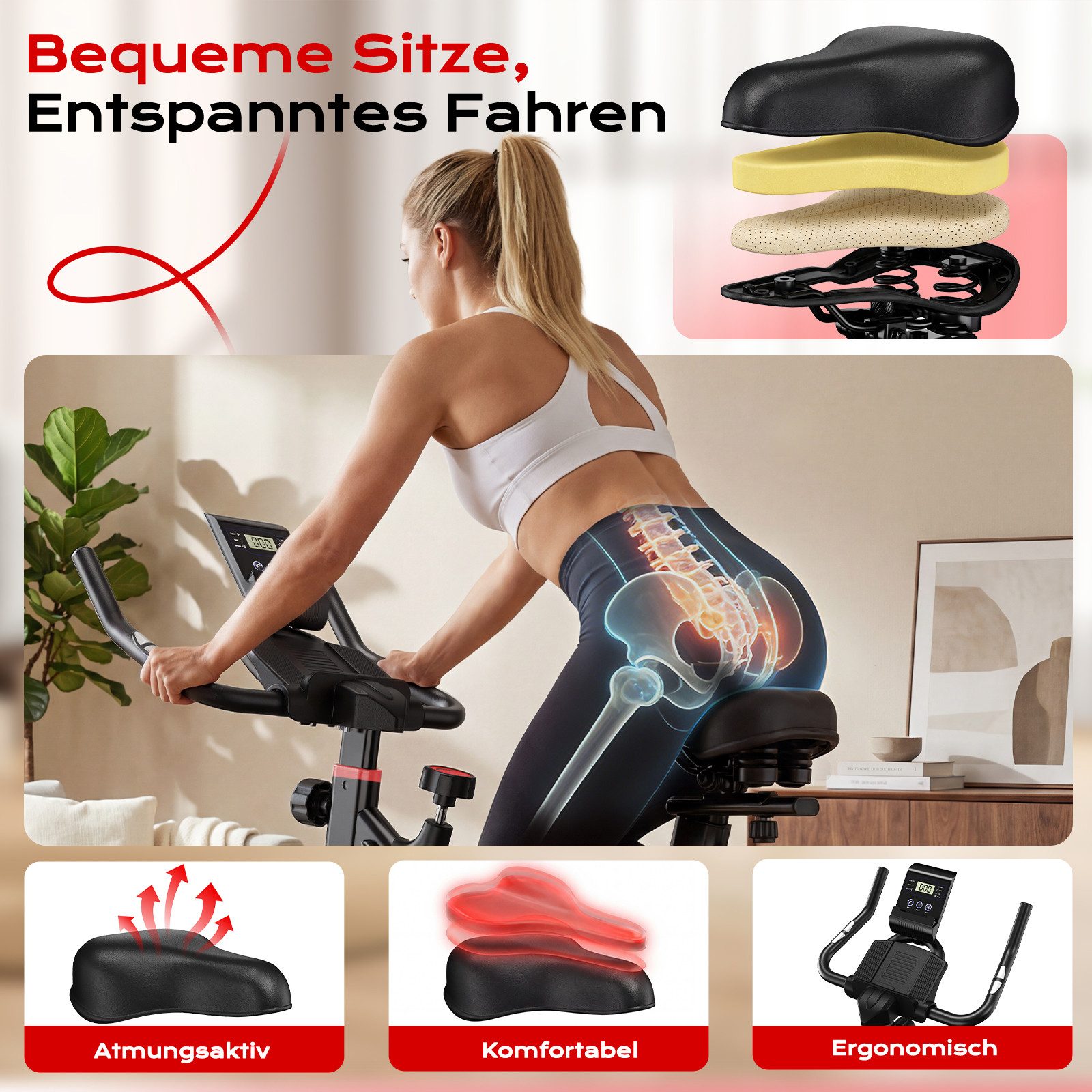 Hamlody Heimtrainer Heimtrainer Fahrrad mit 0-100% Magnetwiderstand (Leises Hometrainer Fahrrad mit LCD-Monitor, Fitnessbike mit Tablet-Halter), Indoor Bike für Cardio-Training, Bis 160KG