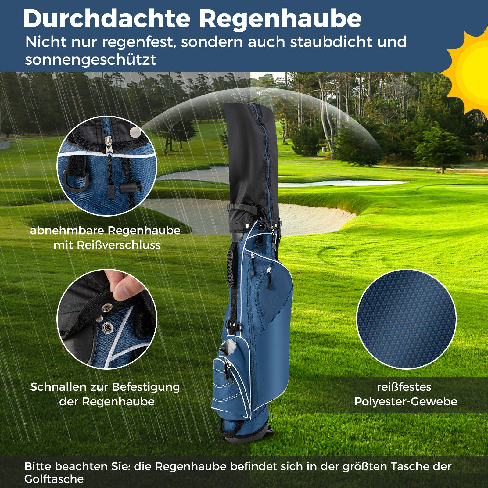 COSTWAY Golftrolley + Golfbag Golfbag, für Max. 4 Schläger, mit Ständer