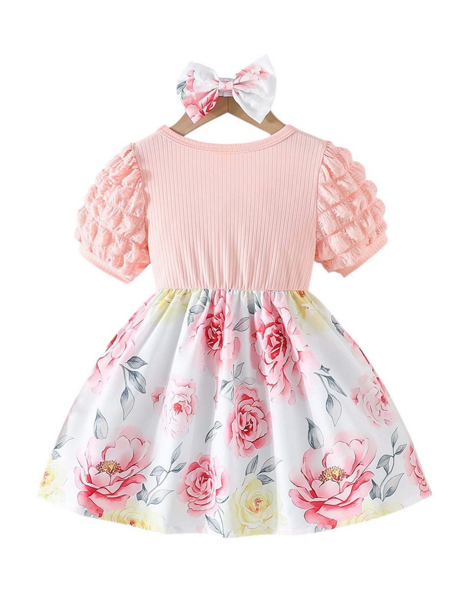 Lapastyle Druckkleid Sommerkleid für Babymädchen, A-Linien-Kleid mit Blumenmuster, Haarband (Set, 2-tlg) Kinder Kleiderset, für Partys und Fotoshootings