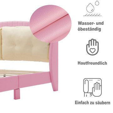 HAUSS SPLOE Kinderbett Polsterbett Funktionsbett Bettrahmen Jugendbett Doppelbett (Doppelbett aus Leder, geeignet für Erwachsene und Jugendliche, mit Lattenrost, Rückenlehne und zwei großen Kissen 140 x 200 cm), ohne Matratze, Kein Kissen