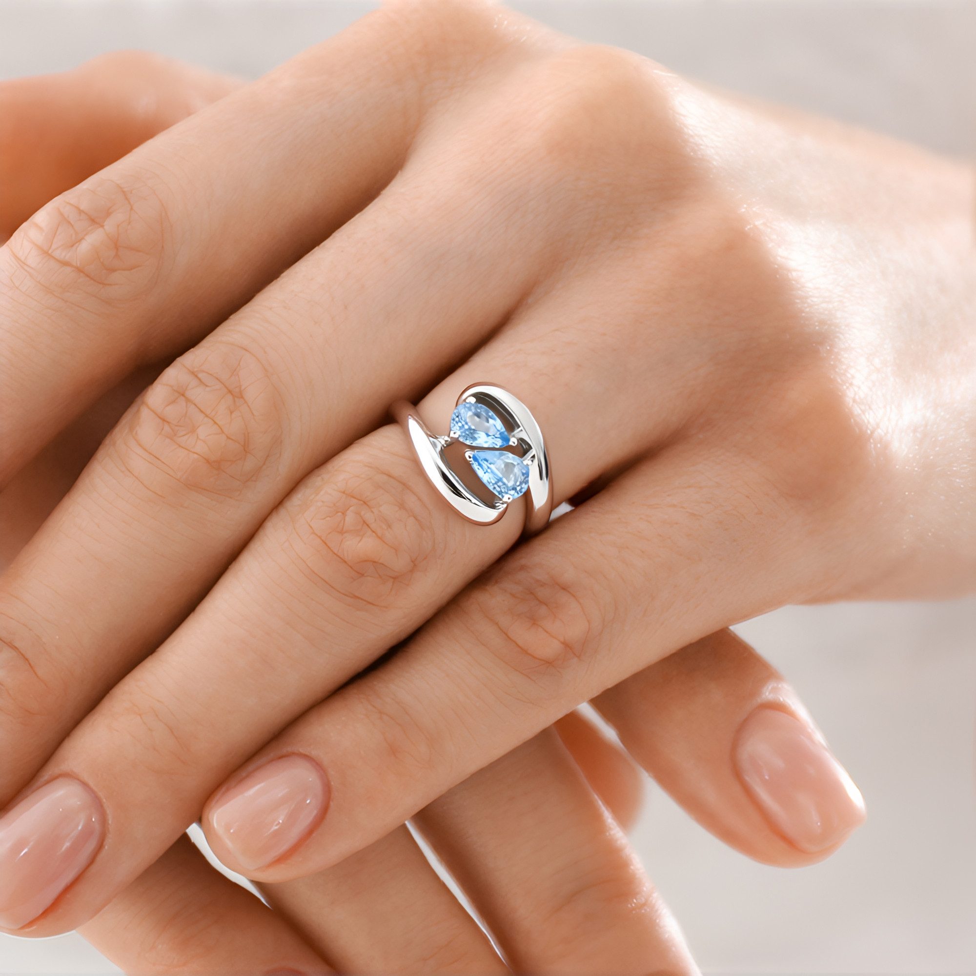 Cavill Silberring Cavill Silberring mit 0,61 ct Aquamarin, Tropfenform, Echtschmuck (1-tlg)