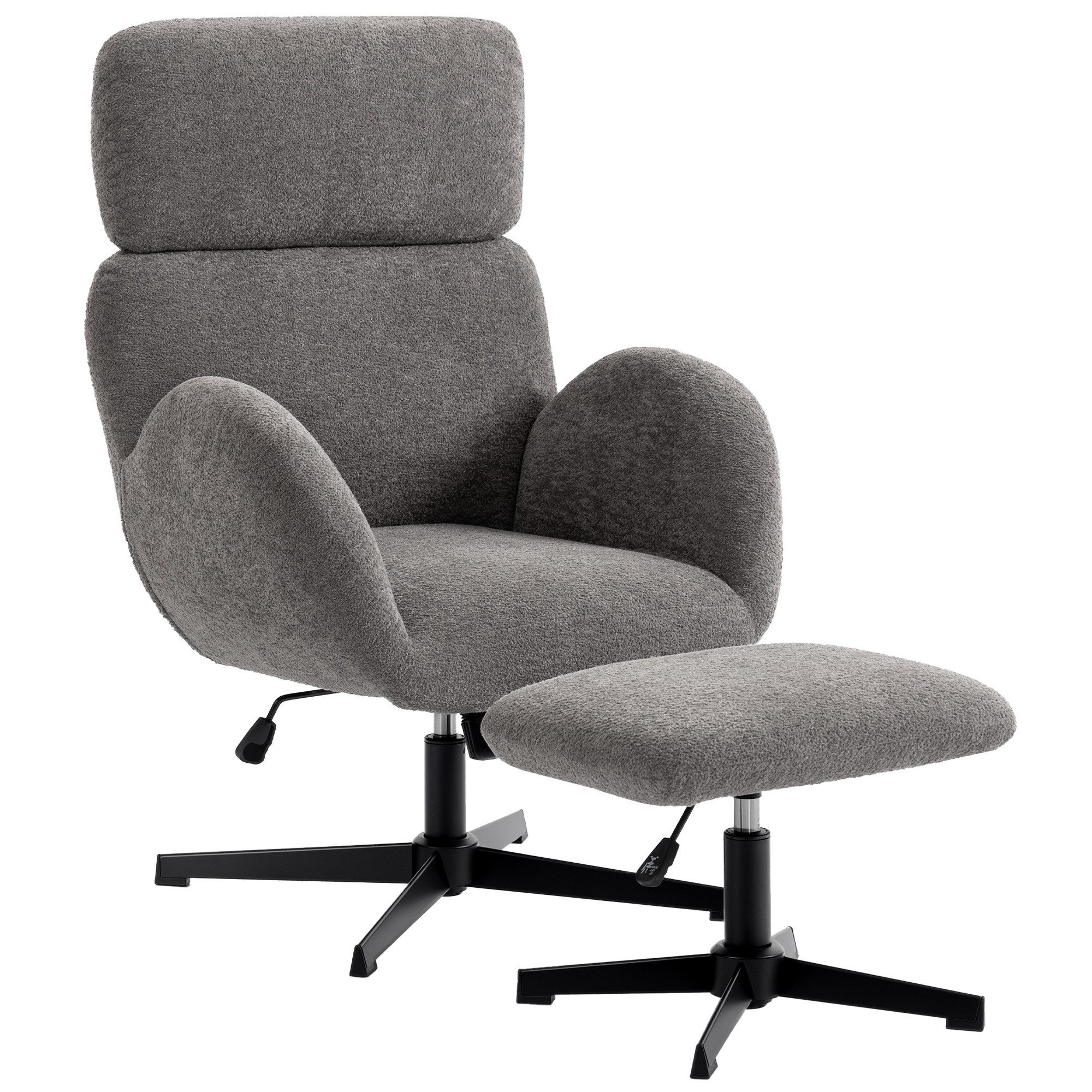 HOMCOM Relaxsessel Drehbarer Loungesessel mit Samtoptik mit Struktur (Set, 2-St., bestehend aus Sessel und Hocker), 360° drehbar, höhenverstellbar, Wippfunktion