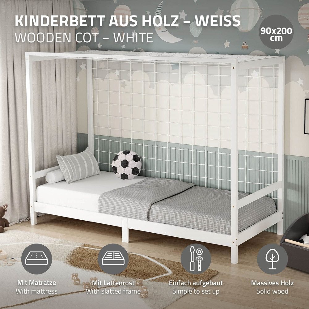 ML-DESIGN Spielbett Fußballtor Einzelbett für Kinder Holzbett mit Lattenros günstig online kaufen