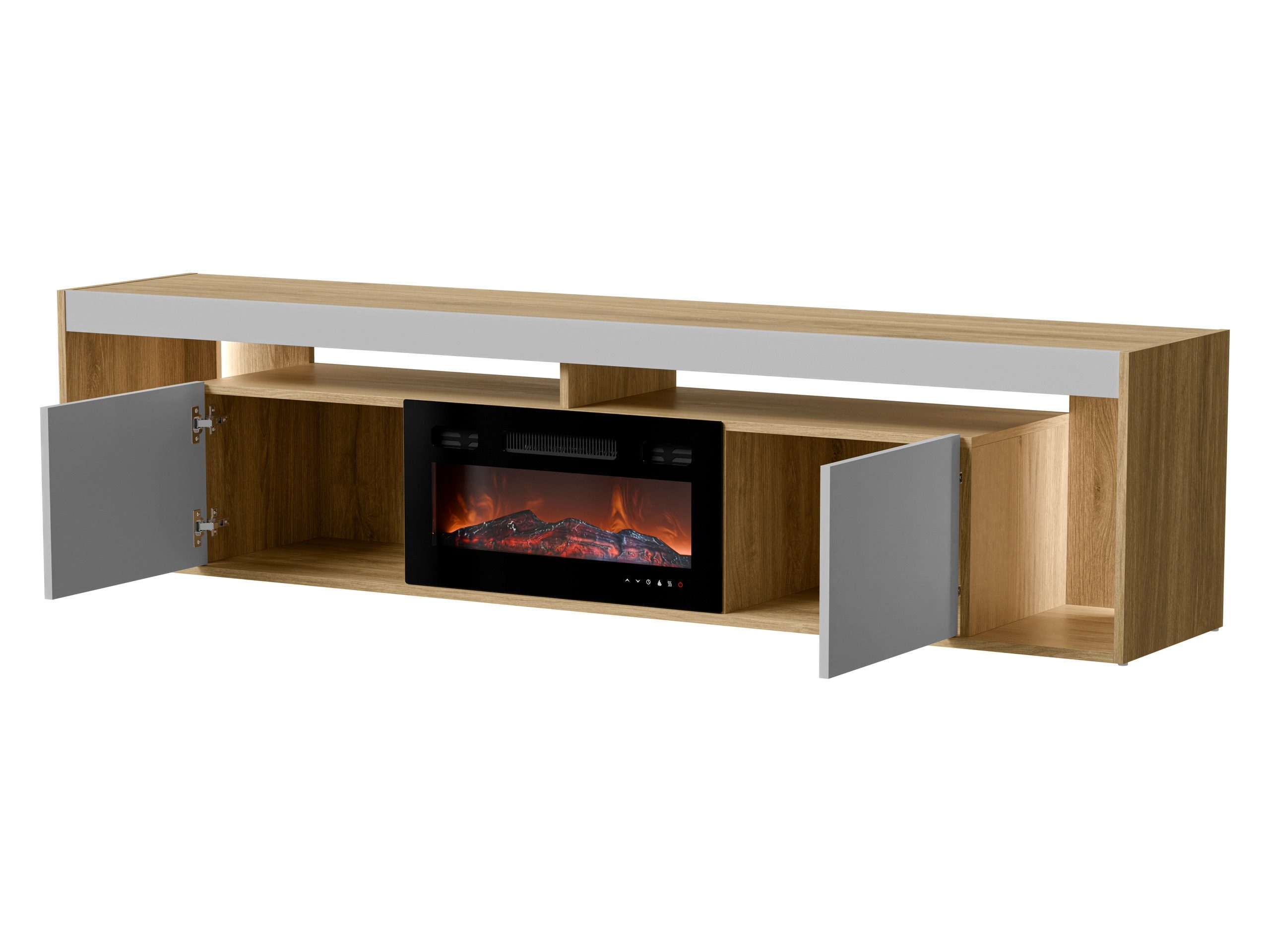 MIRJAN24 TV-Schrank Fiore EF 2D mit Kamin (mit zwei Drehtüren) Realistische Flamme, Heizfunktion, LED-Beleuchtung – Bild 4 von 5