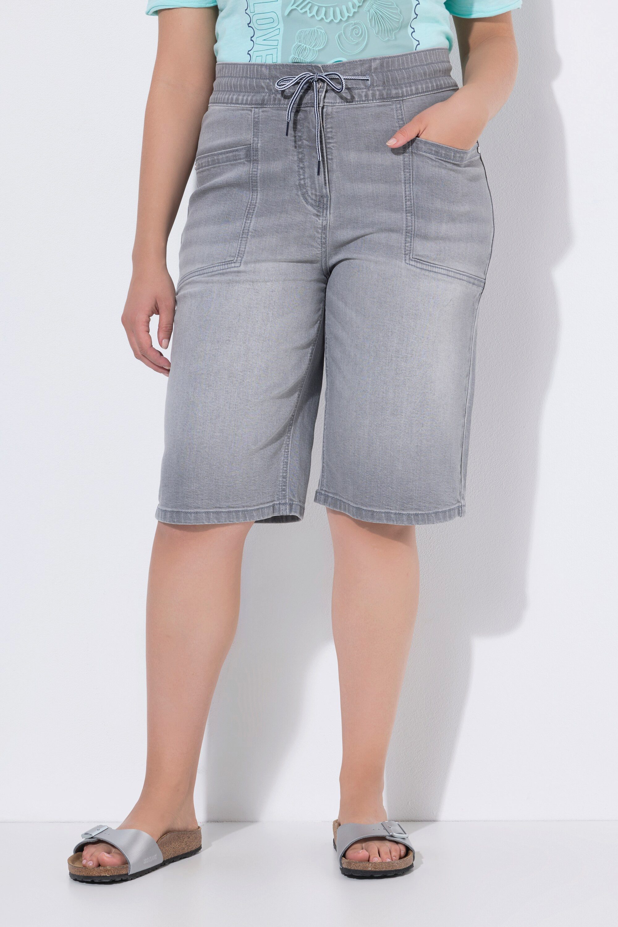 Ulla Popken Regular-fit-Jeans Bermuda Mary weites Bein Elastikbund