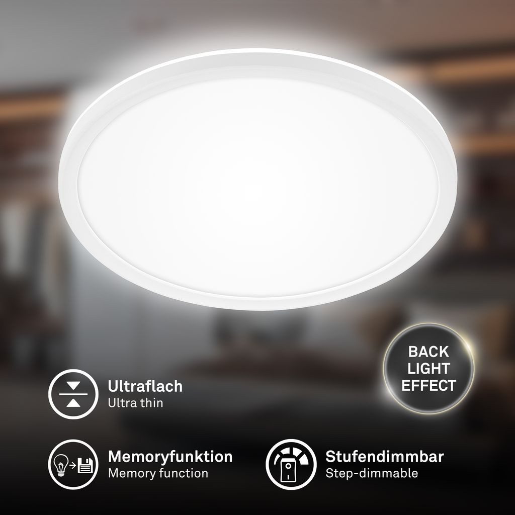 Briloner Leuchten LED Deckenleuchte LED Deckenlampe Dimmbar Indirektes Licht, LED fest integriert, 4000K - Neutralweiß, 29x3 cm, Wohnzimmer, Schlafzimmer, Flur, Küche