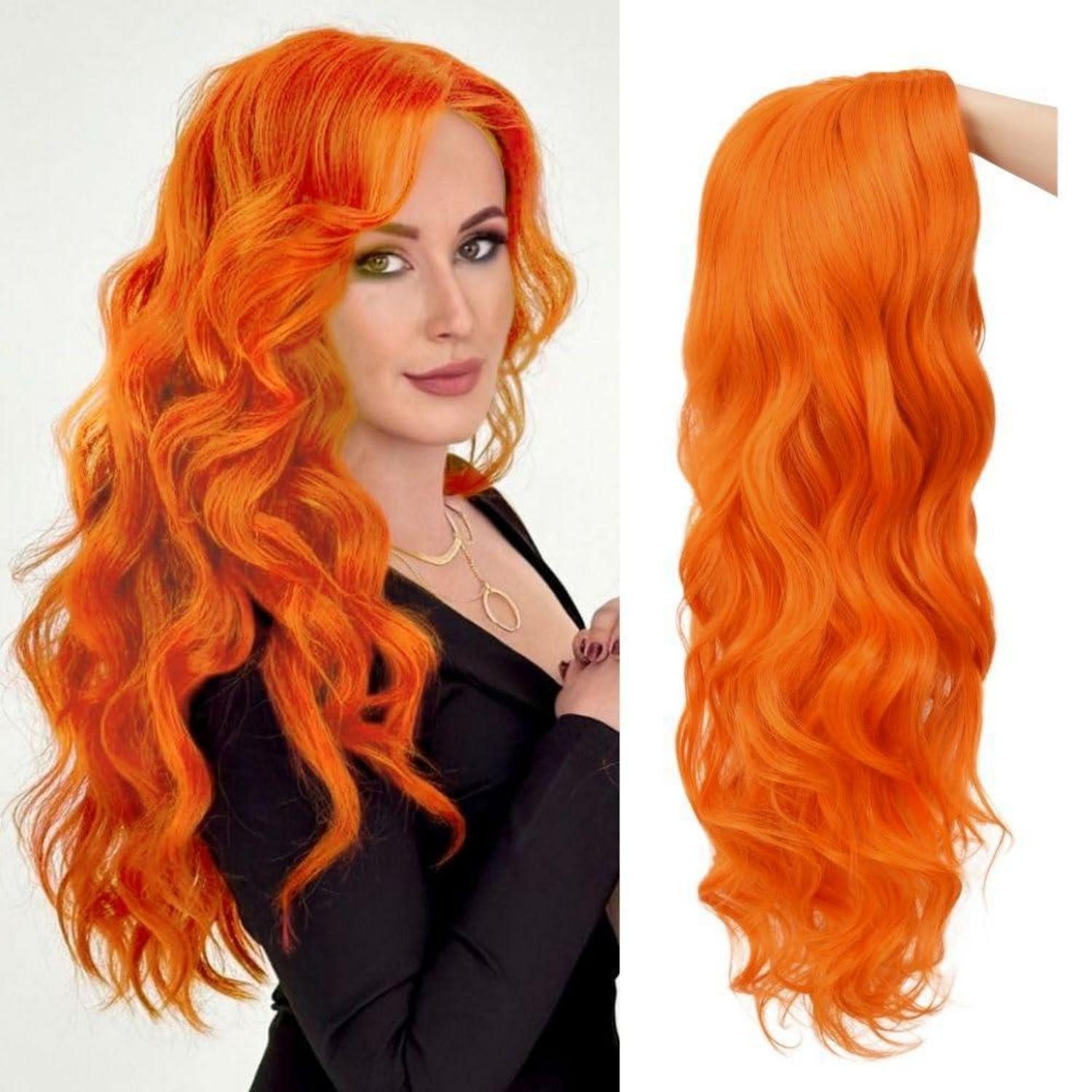 LuxusKollektion Kostüm-Perücke Perücken Damen lang lockig wellig Cosplay Halloween Party Orange