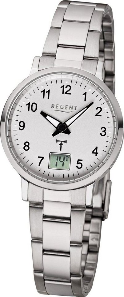Regent Funkuhr Regent Damen Uhr FR-260 Metall Funkwerk, Damen Funkuhr rund,  klein (ca. 30mm), Metallarmband