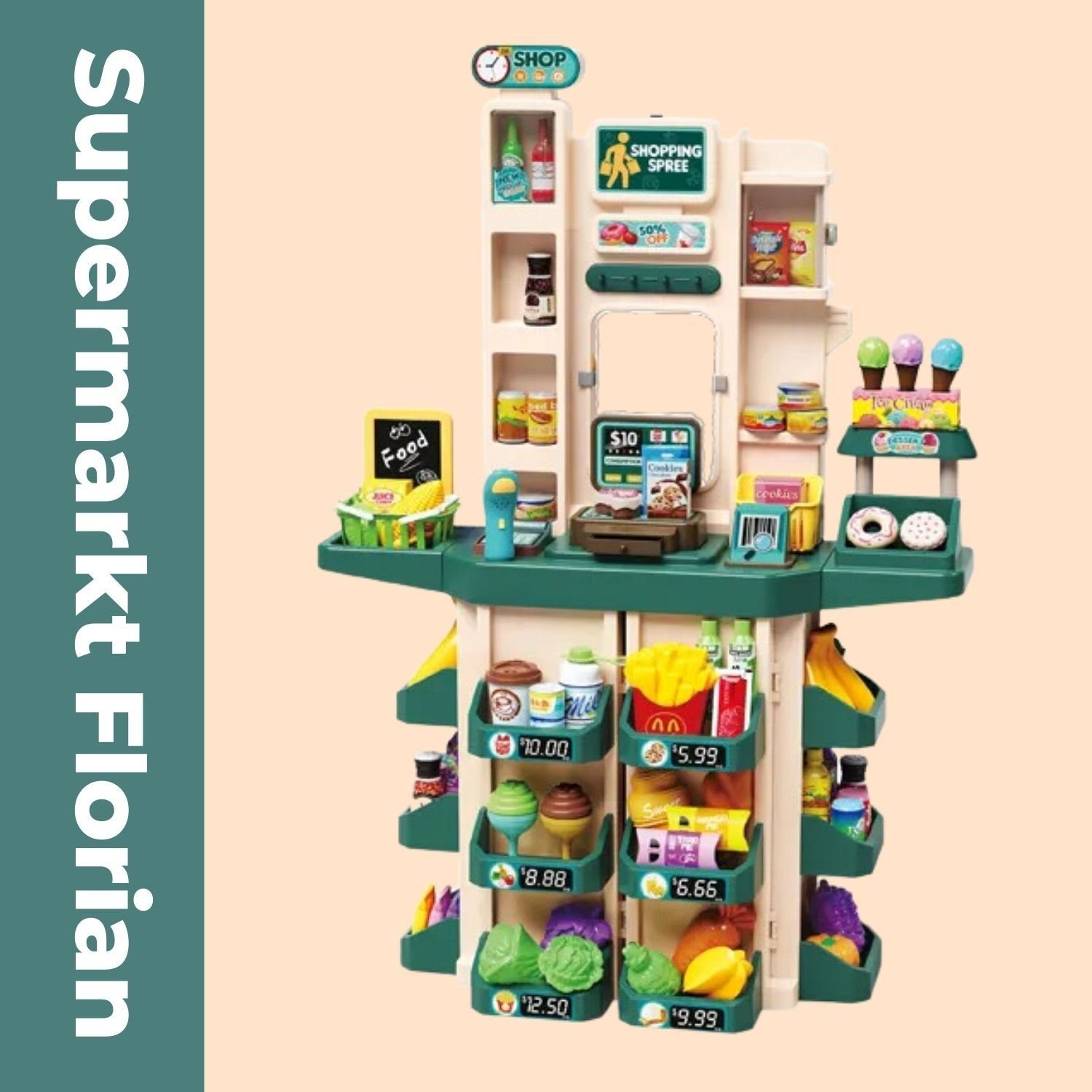 Coemo Kaufladen FLORIAN, Türkis Kaufmannsladen Supermarkt Kasse, Waage, Sca günstig online kaufen