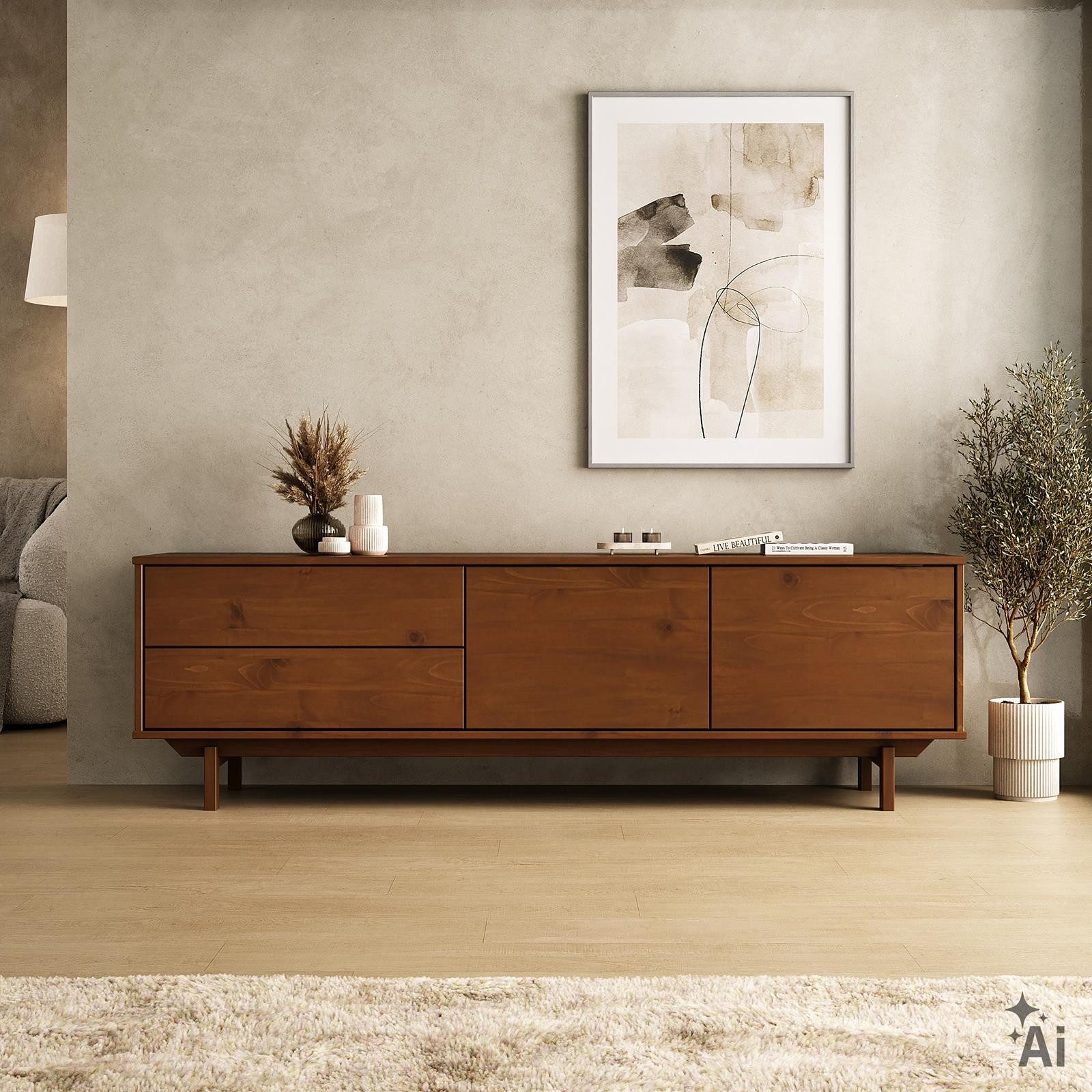 IDIMEX Lowboard LITA, TV Lowboard 170 cm aus Massivholz, Push-to-Open Funktion Kastanie