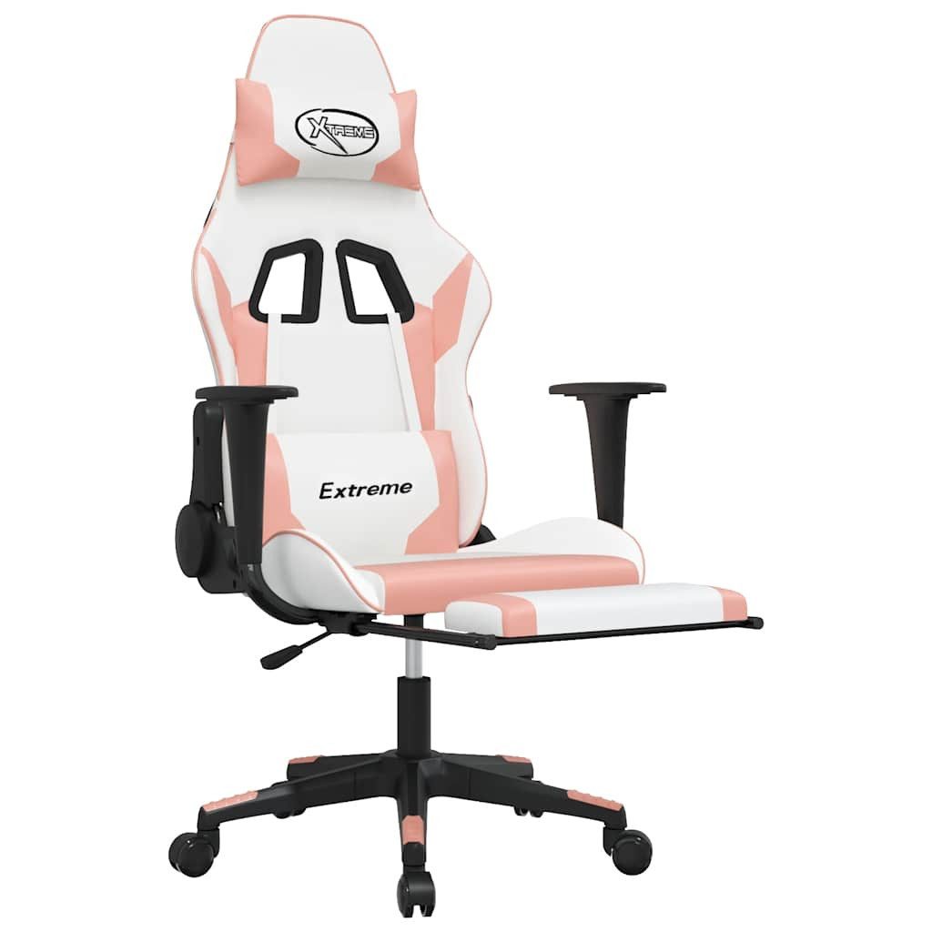 vidaXL Gaming-Stuhl Gaming-Stuhl mit Massage & Fußstütze Weiß & Rosa Kunstleder (1 St)