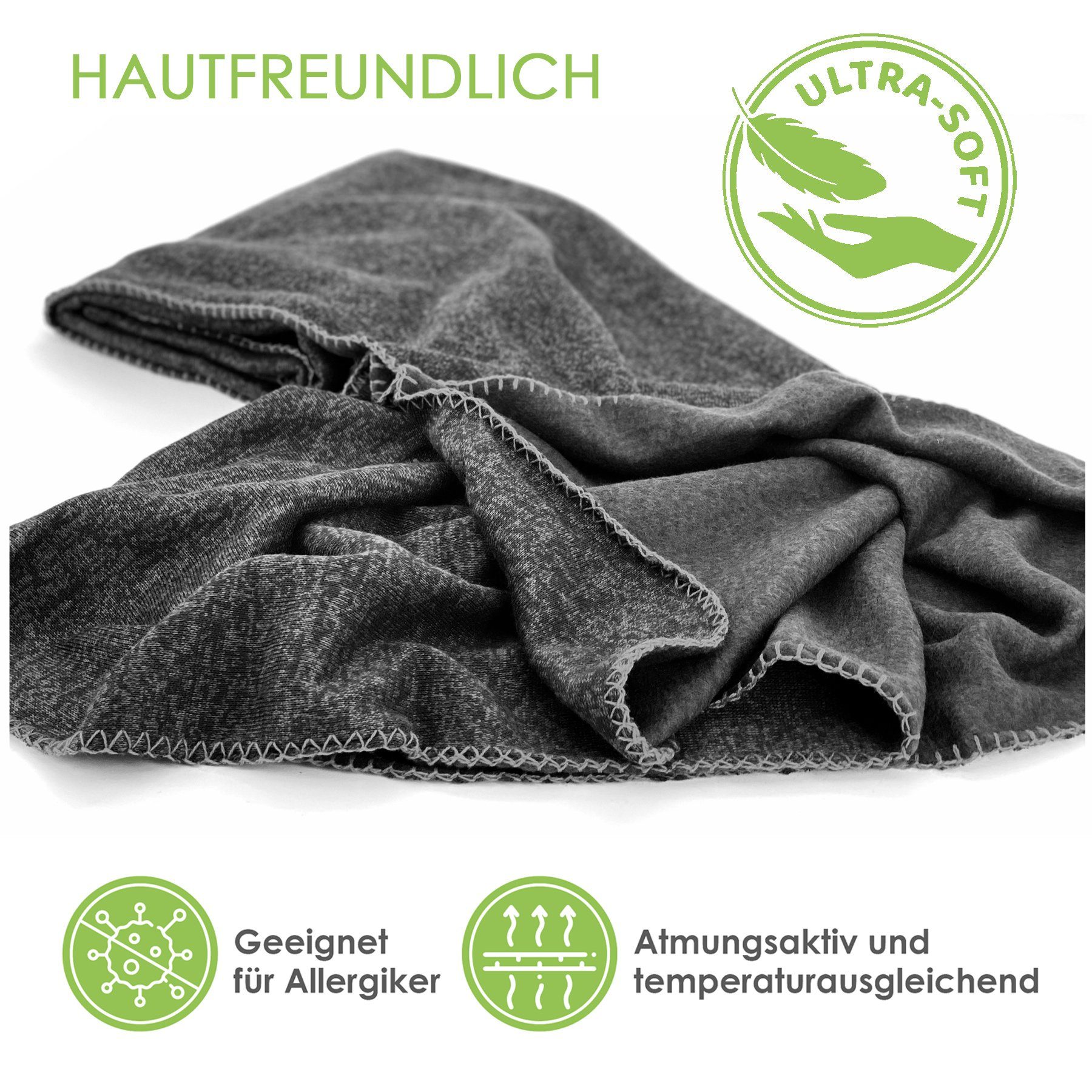 Soft Fleece Wohndecke Strick 150x200 Premium I meliert Anthrazit I Super Qualität I heimtexland, Kuscheldecke Sofadecke,