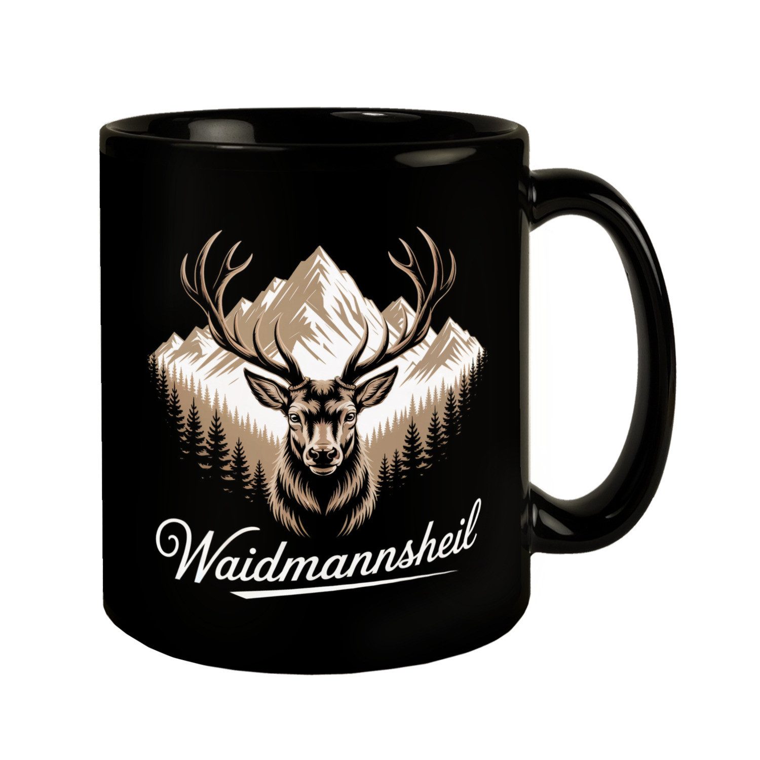 Tasse Hirsch vor Bergkulisse Waidmannsheil Tasse für Jäger