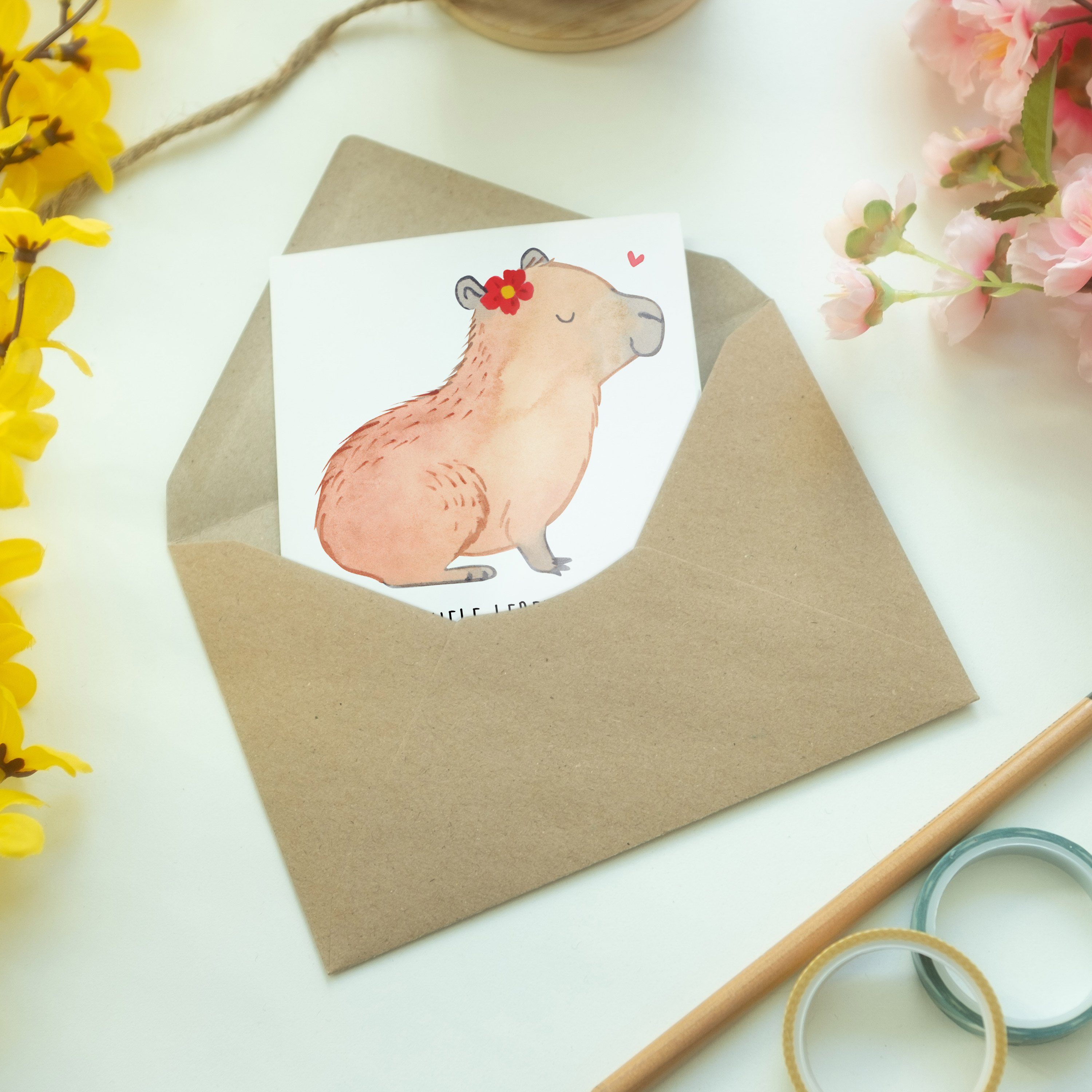 Mrs. Capybara Geschenk, Grußkarte Mr. Panda Blume Weiß Hochzeitskarte, Laune & Gute - Tiere, -