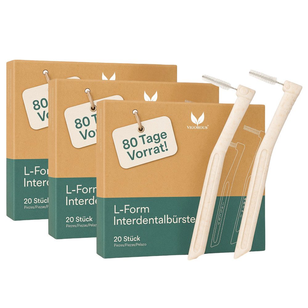 Vigorous Cosmetics Interdentalbürsten L-Form Interdental Brushes, Plastikfreie Verpackung & Vorrat für über 8 Monate