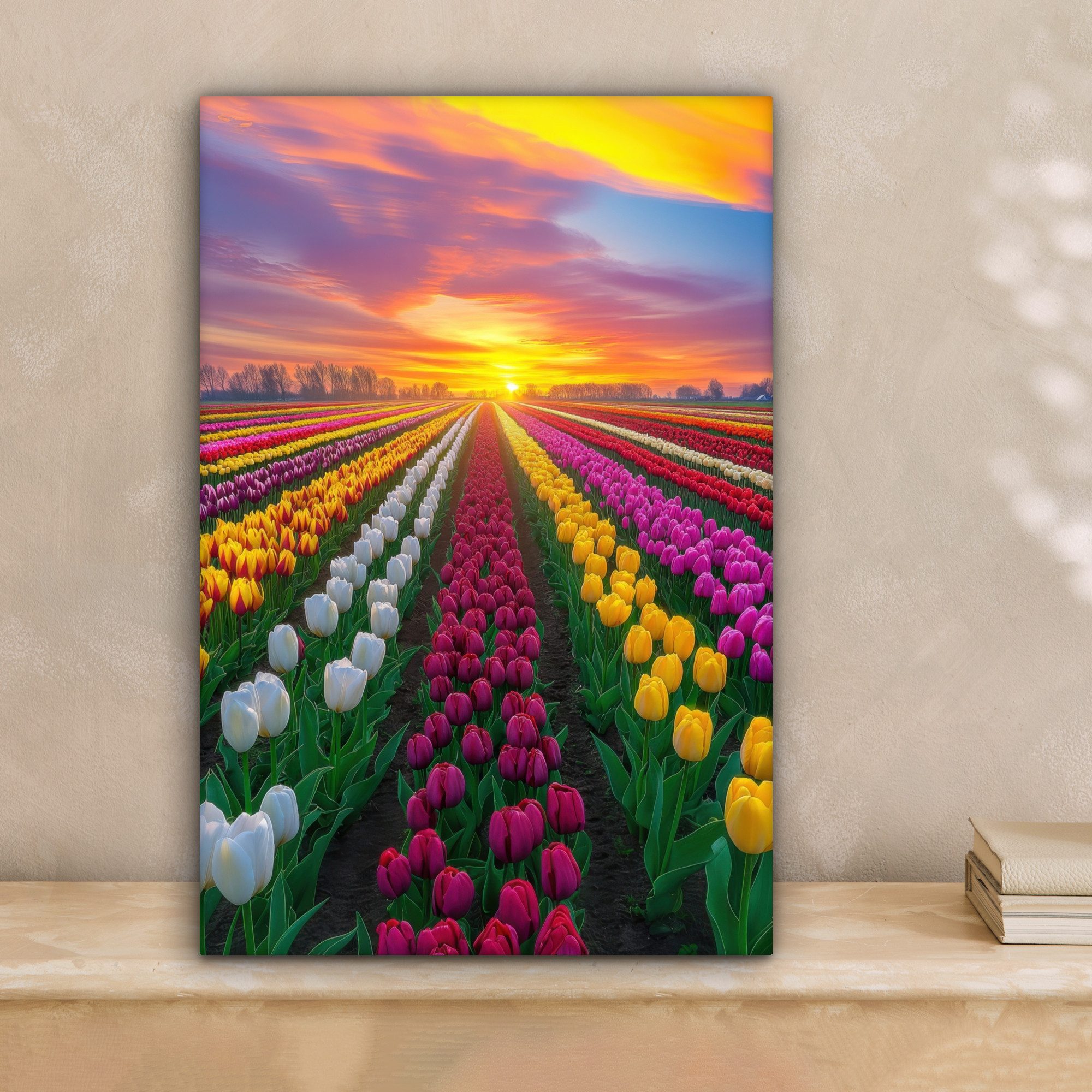 OneMillionCanvasses® Leinwandbild Tulpenfeld - Sonnenuntergang - günstig online kaufen