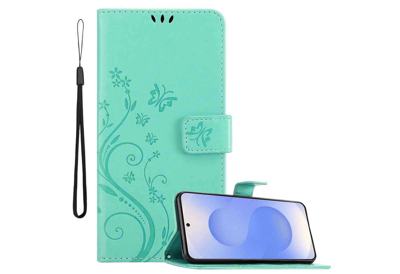 Cadorabo Handyhülle für Samsung Galaxy S25 Hülle Samsung Galaxy S25, Hülle Schutzhülle Blumen Flower mit Standfunktion Kartenfach Magnet