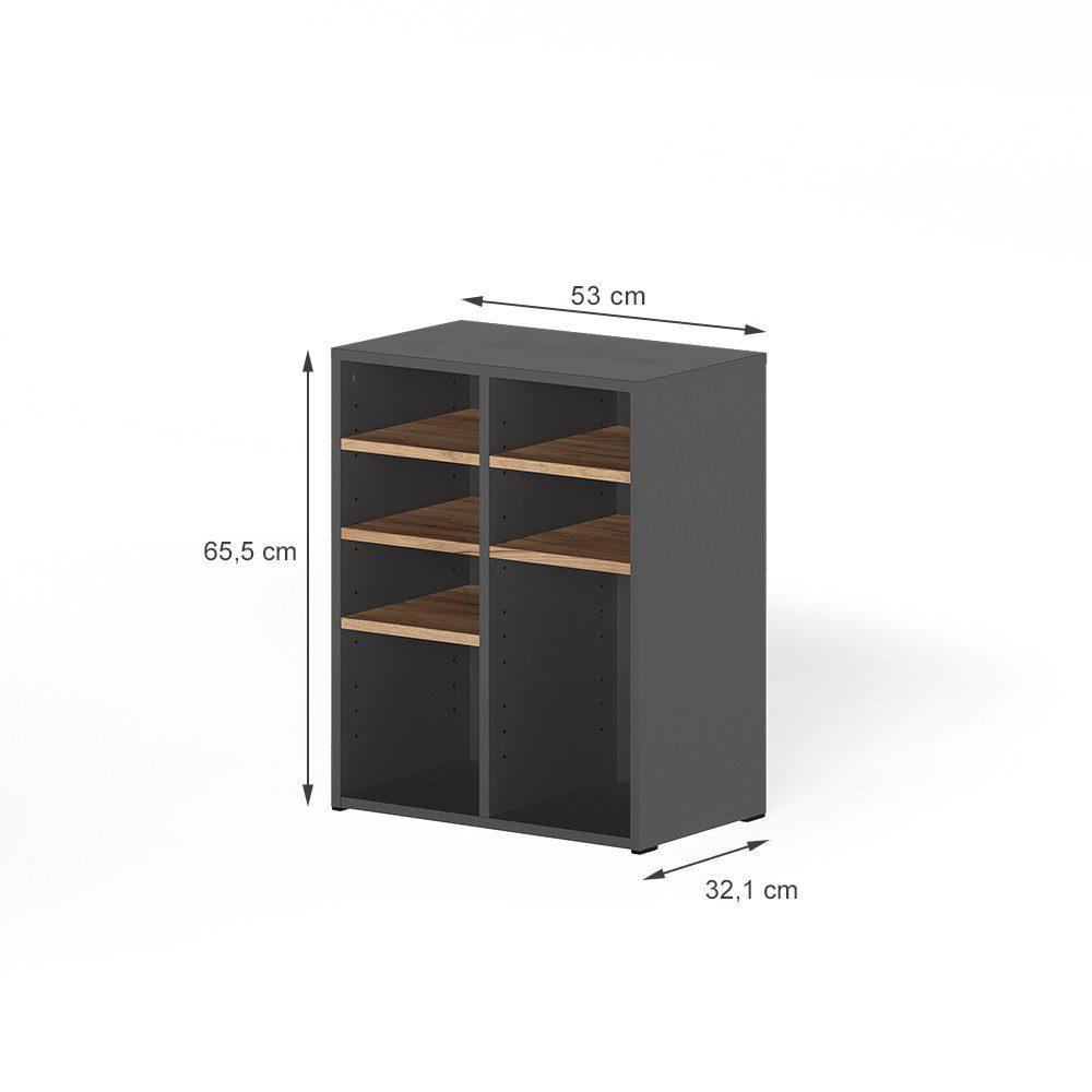 Vicco Schuhregal Lysander, Anthrazit/Goldkraft Eiche, 53 x 65.5 cm mit 7 offenen Fä..., 1-tlg.