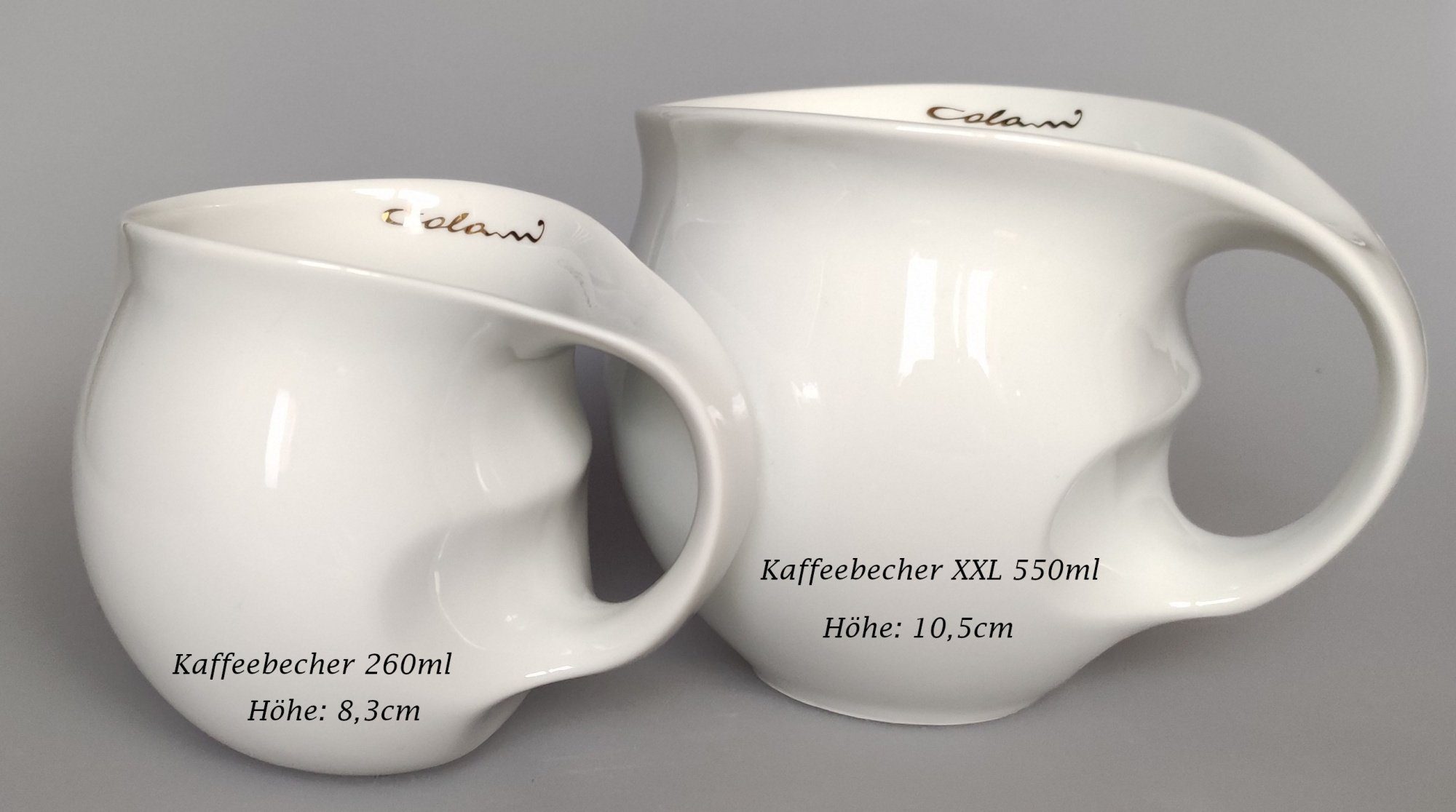 Colani Tasse Jumbotasse Kaffeeasse XXL Tasse Herz Gold 550ml, 1-tlg., Porzellan, Spülmaschinenfest, Signatur außen, Schriftzug innen, Geschenkkarton