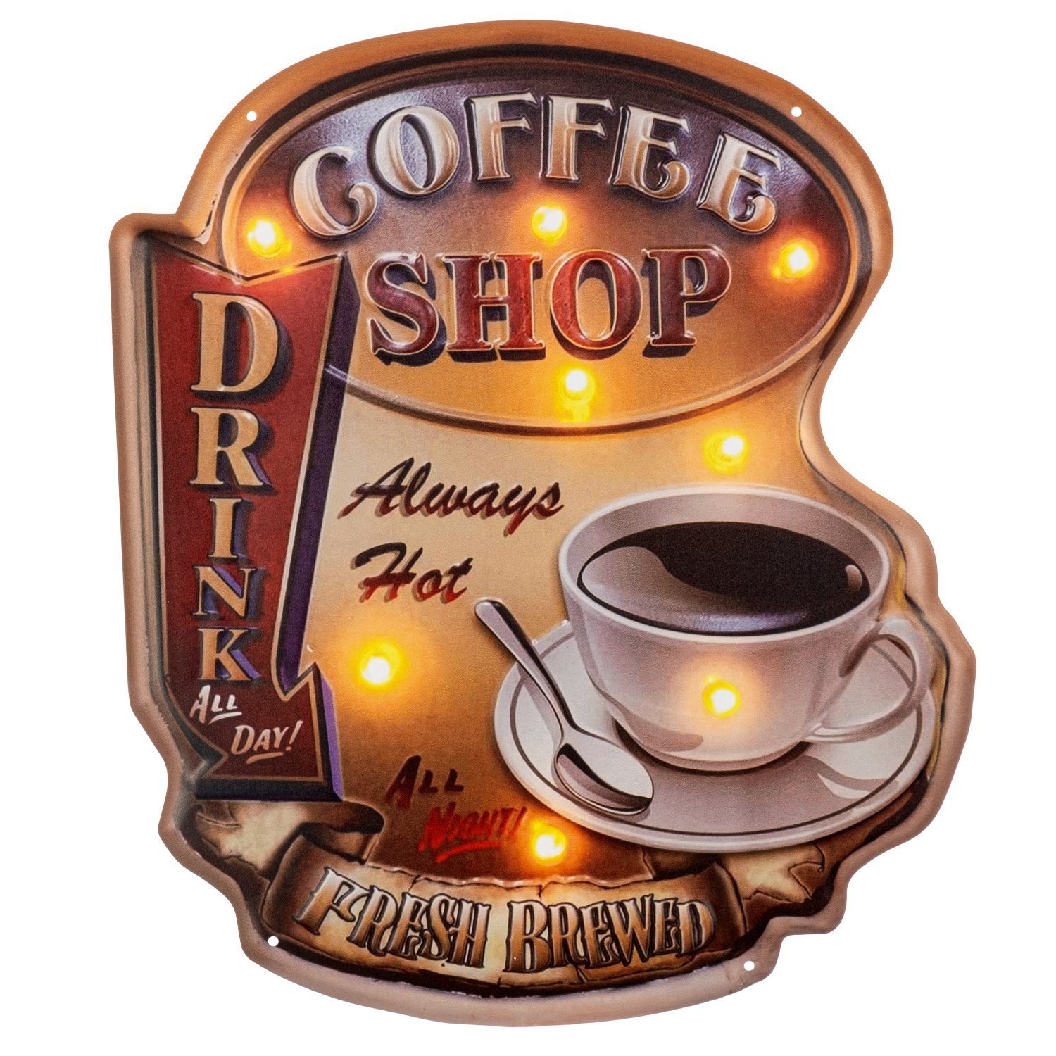 Moritz Metallschild Coffee shop Drink all day!, Vintage Retro Deko Schild Metallschild Wandbild Schild