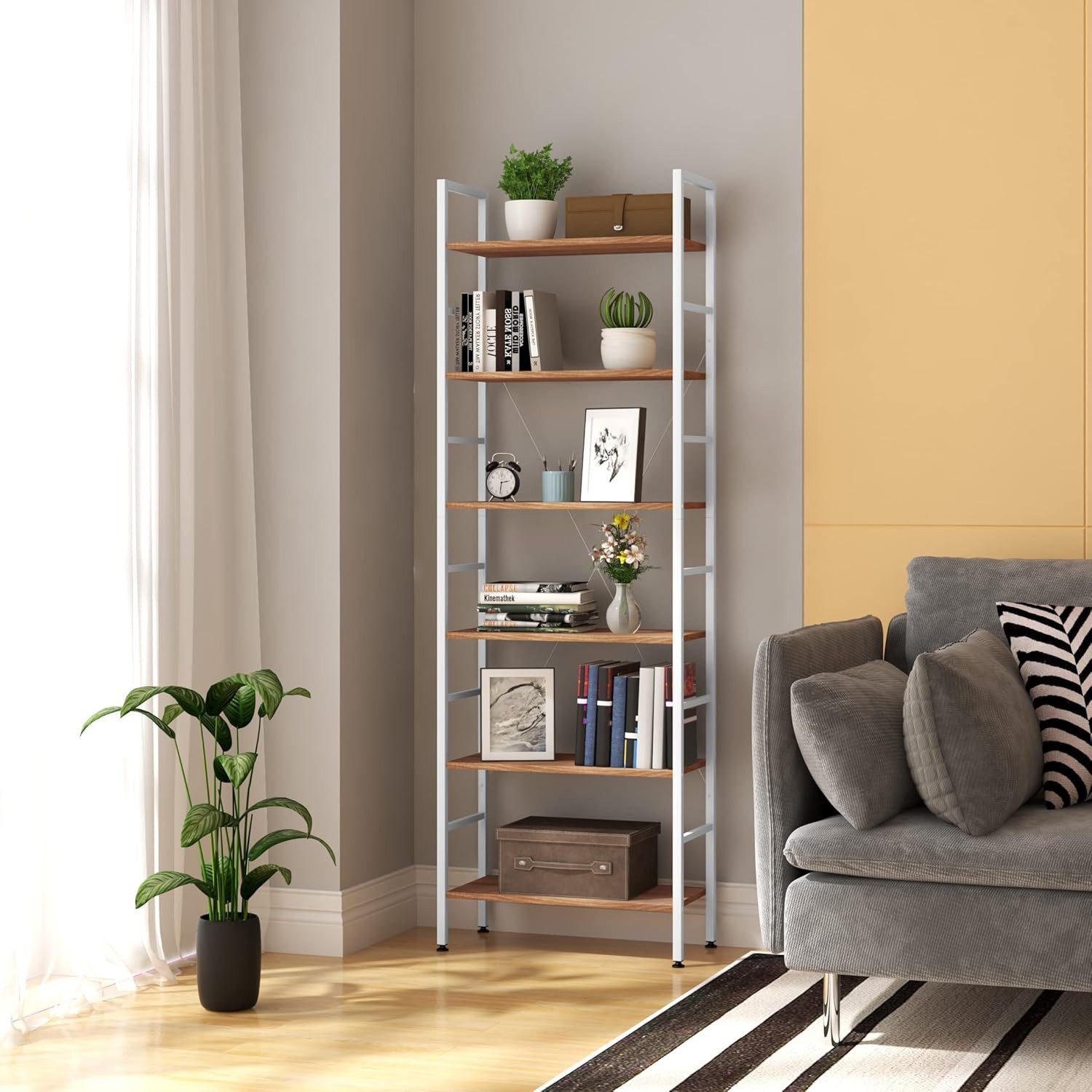 Woltu Standregal, 1-tlg., Hochregal Bücherregal Holz mit 6 Ablagen, Lagerregal 60x180x28 cm