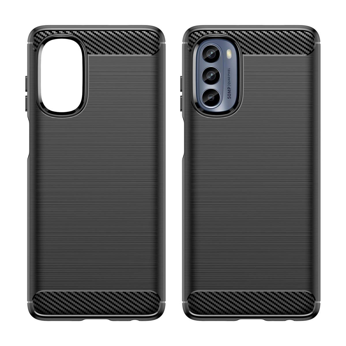 cofi1453 Bumper Carbon Case Hülle für Motorola Moto G62 flexible Silikon Hülle