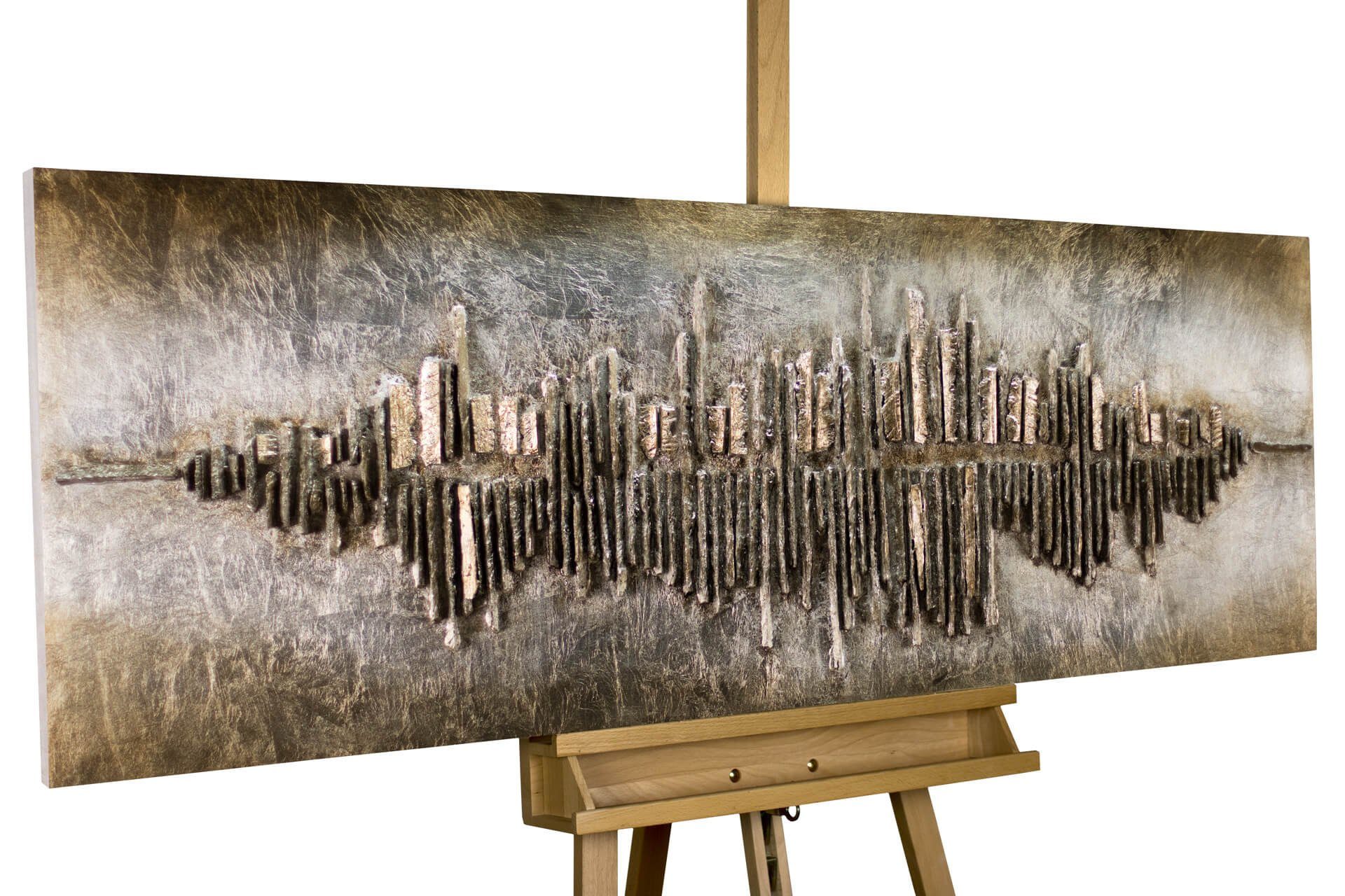 KUNSTLOFT Holzbild Frequency 1000 144x44 cm, handgefertiges Wandbild aus Holz
