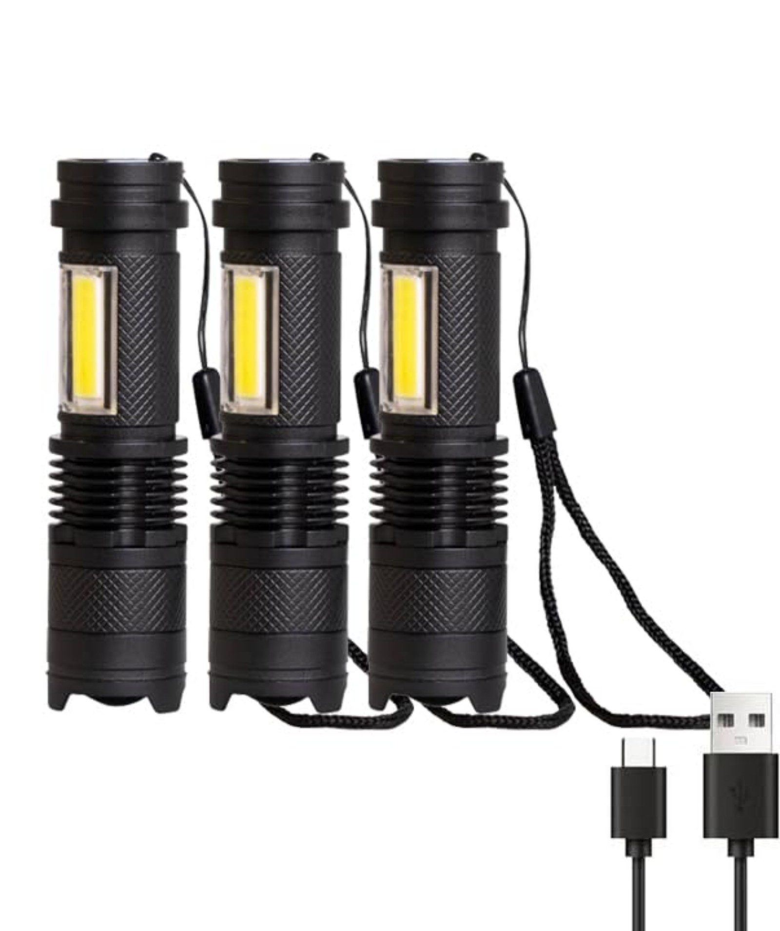 LQWELL Taschenlampe Mini Taschenlampe LED USB C Aufladbar, Zoombares Taschenlampen Klein (4-St., mit 3 Lichtmodi, Tragbare Hand Flashlight), für Camping, Wandern, Notfäll, Laufen, Radfahren, Nachtlesen