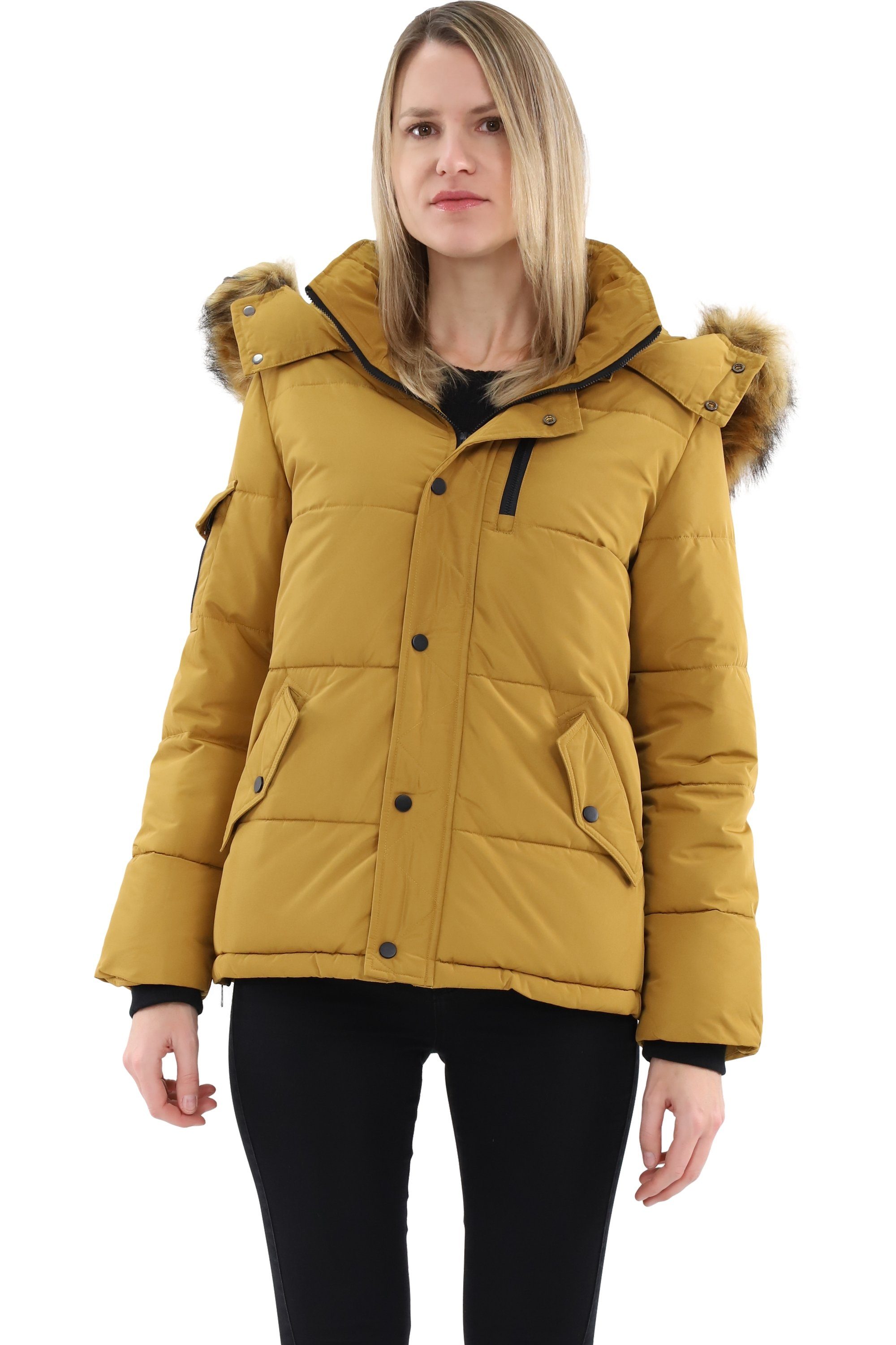 malito more than fashion Steppjacke malito Damen Wintersteppjacke, wattierter Winteranorak, Jacke mit mit Kapuze und abnehmbaren Kunstfelleinsatz
