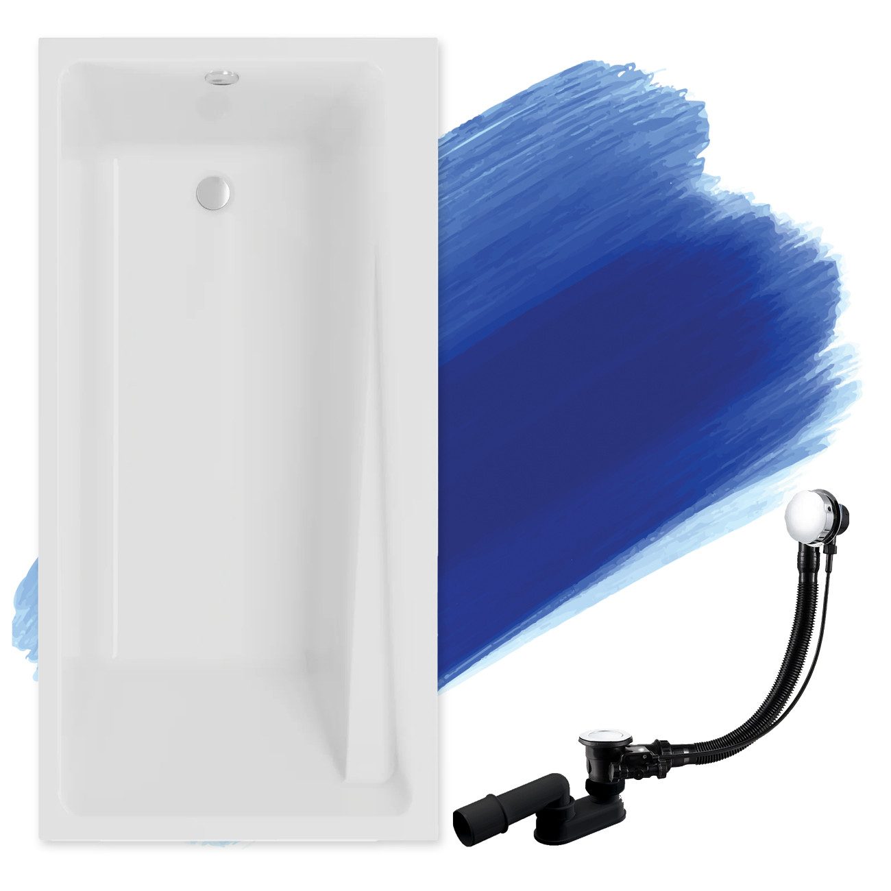 KOLMAN Badewanne Rechtek Elza 150x70, Ablaufgarnitur & Füße GRATIS