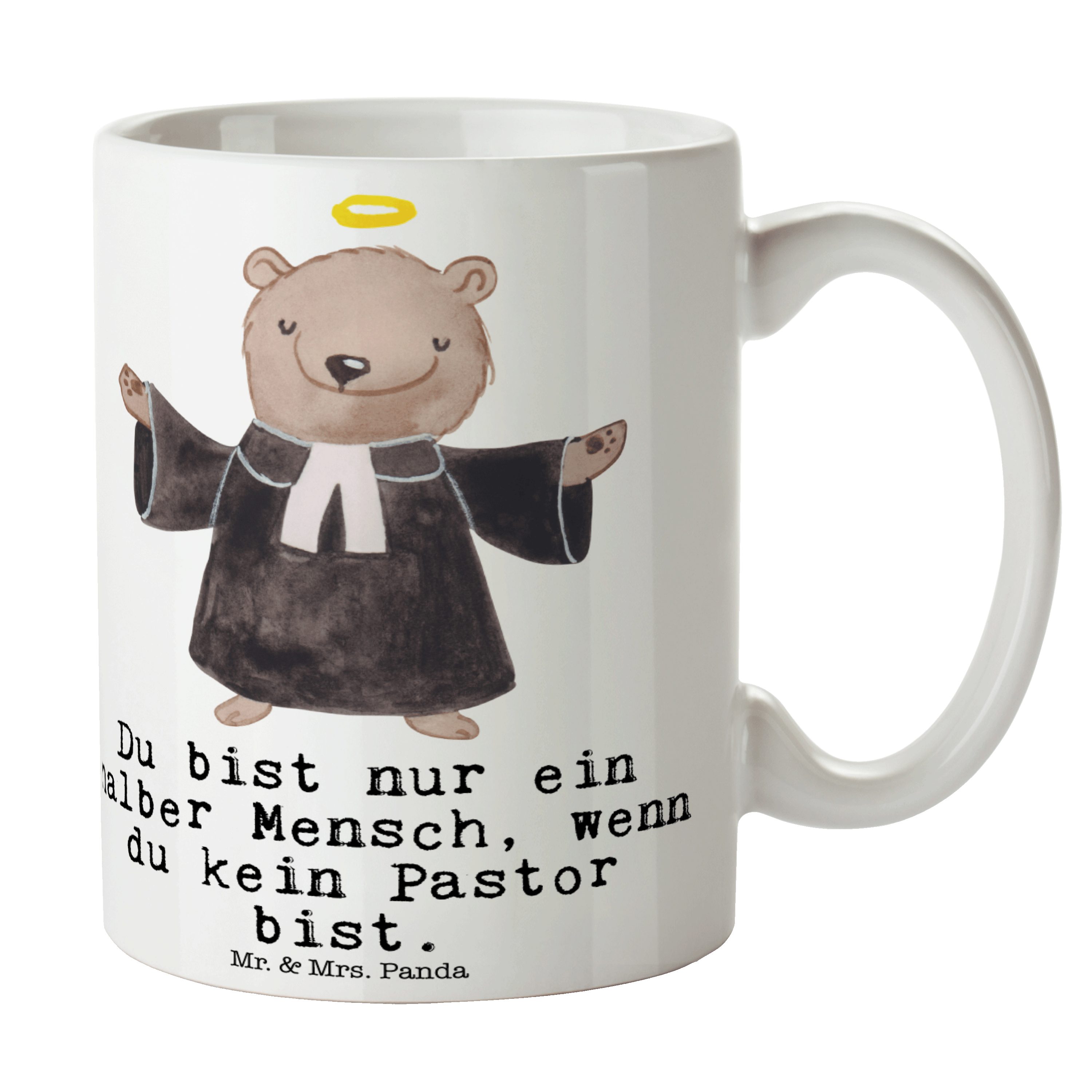 Mr. & Mrs. Panda Tasse Pastor mit Herz - Weiß - Geschenk, Kaffeebecher, Pfarrer, Ausbildung, Keramik