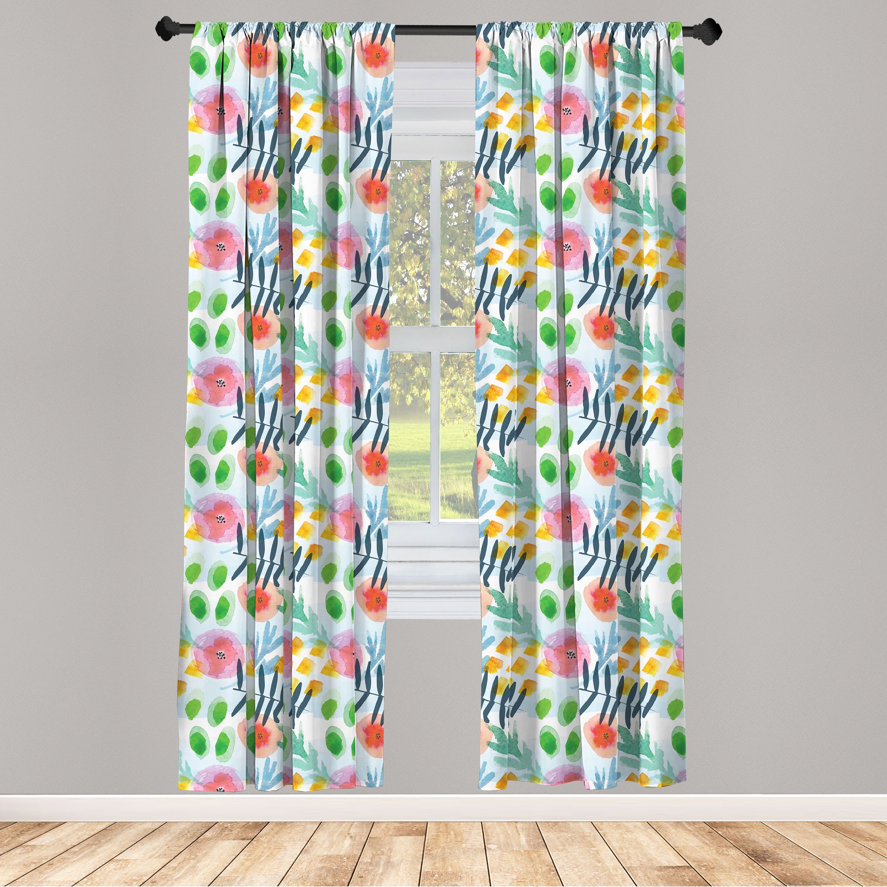 Gardine Vorhang für Wohnzimmer Schlafzimmer Dekor, Abakuhaus, Microfaser, Blumen Moderne Brushstroke Kunst