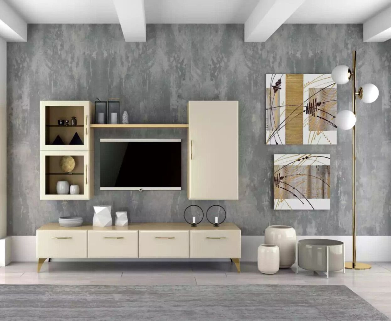 JVmoebel Wohnwand Wohnwand Schrank tv Schrank Set Praktisch Wohnzimmer beige, (1-St., 1x Wohnwand), Made in Italy