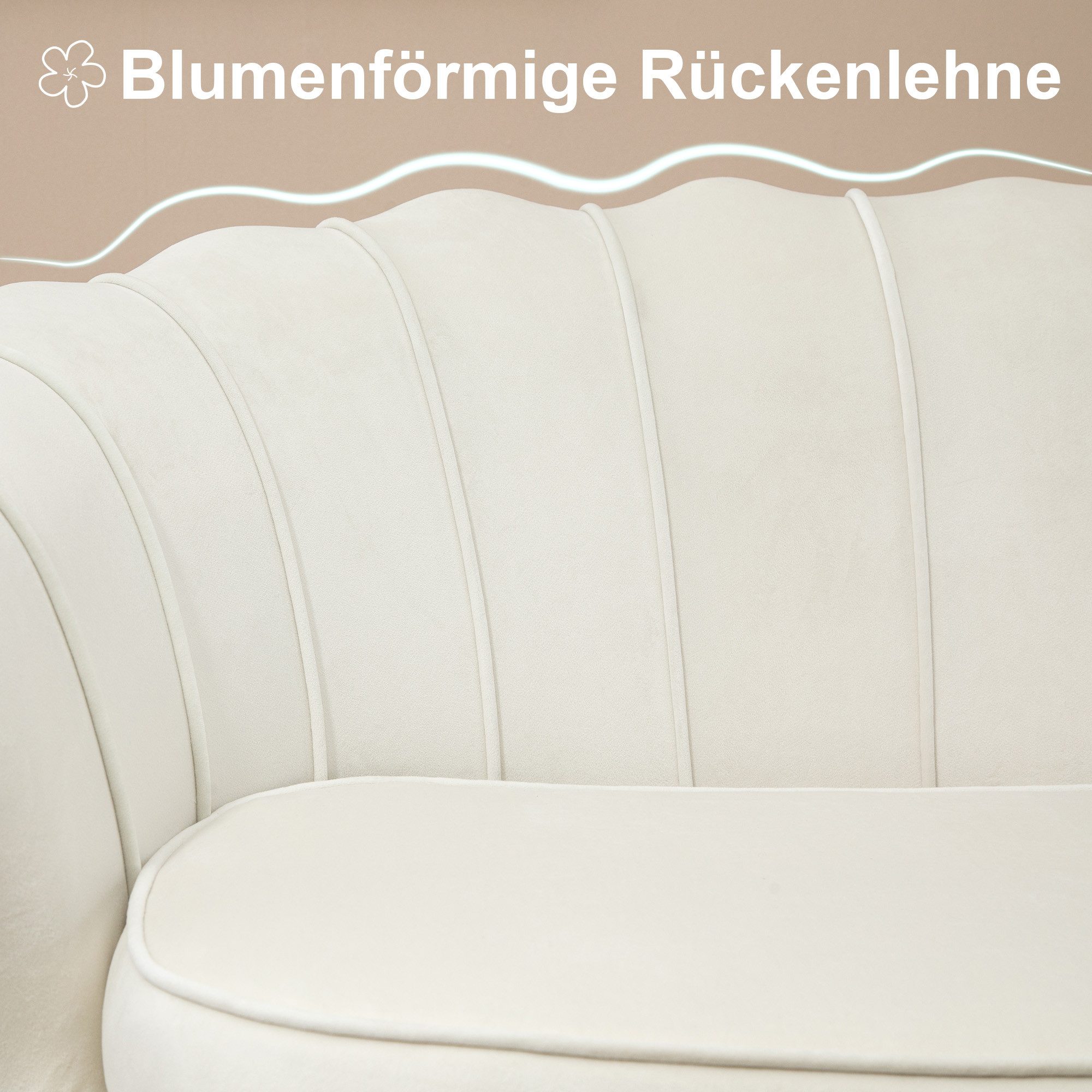 HOMCOM 2-Sitzer Sofa, Couch mit Armlehne, Samtopik, Doppelsofa bis 150 kg belastbar, Polstersofa 1 Teile, für Wohnzimmer, Schlafzimmer, 130 x 77 x 77 cm, Creme