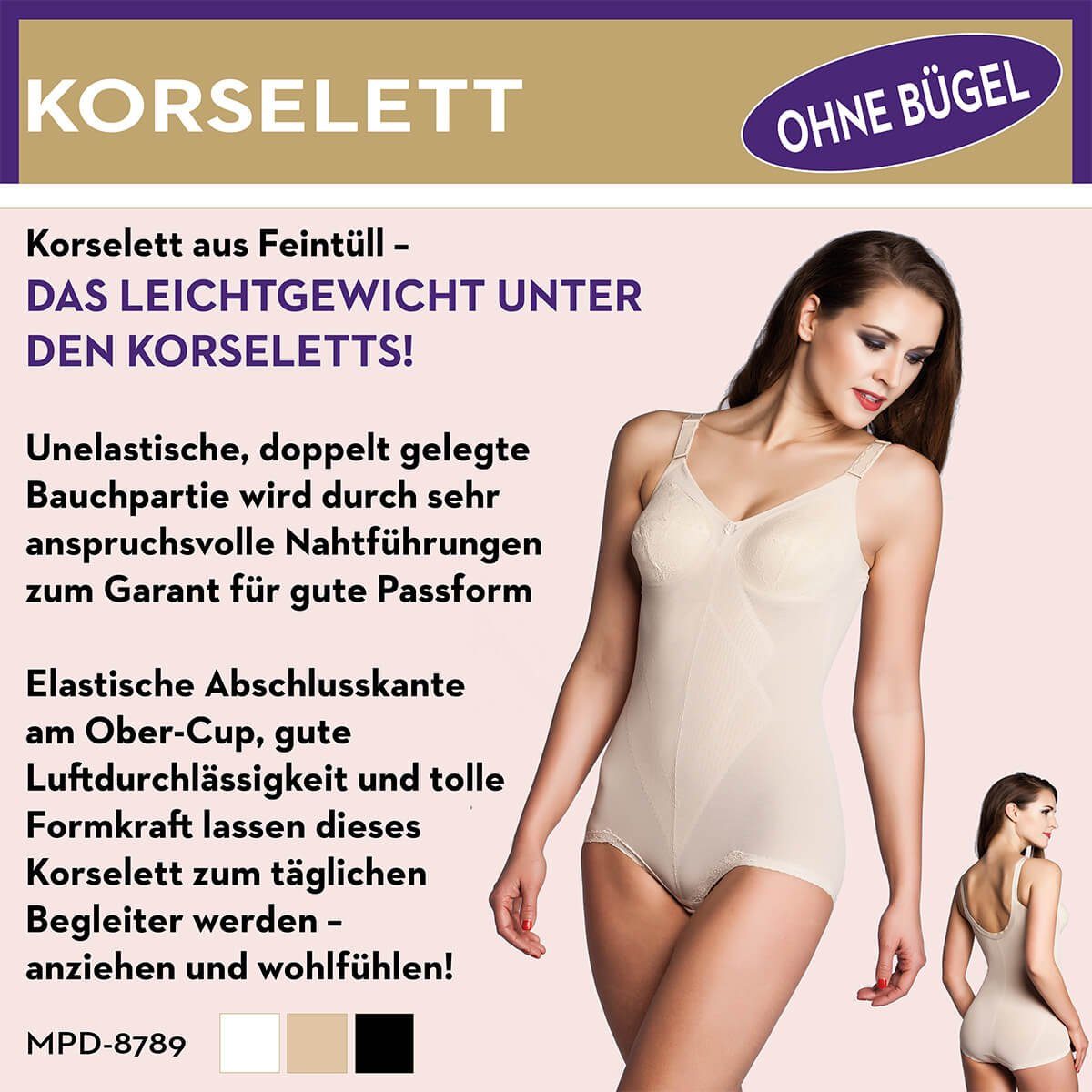 Miss Perfect Body 8789 Shapewear Korselett ohne Bügel aus elastischem Feintüll