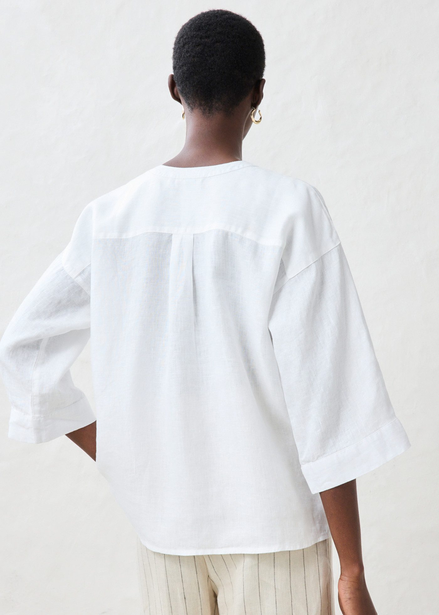 bonprix Shirtbluse Oversize-Passform, aus Leinen, strukturierte Oberfläche, 3/4-Ärmel