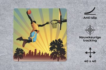 MuchoWow Gaming Mauspad Ein stilvoller Basketballspieler wirft in einer Illustration (1-St), Mousepad mit Rutschfester Unterseite, Gaming, 40x40 cm, XXL, Großes