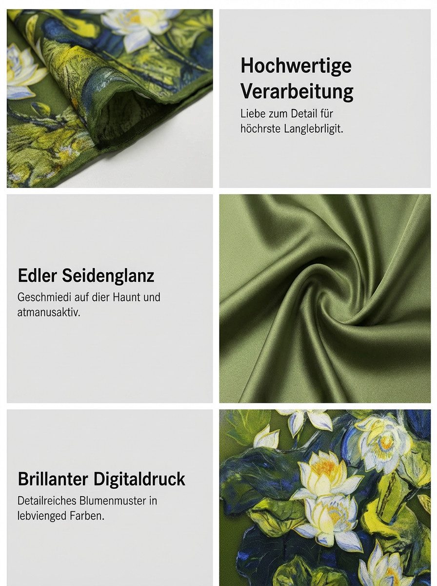 Kleelein Seidentuch Seidentuch Elegantes Modernes Blumenmuster Exklusives Damen, leicht, atmungsaktiv, hochwertig, weich, pflegeleicht, atmungsaktiv