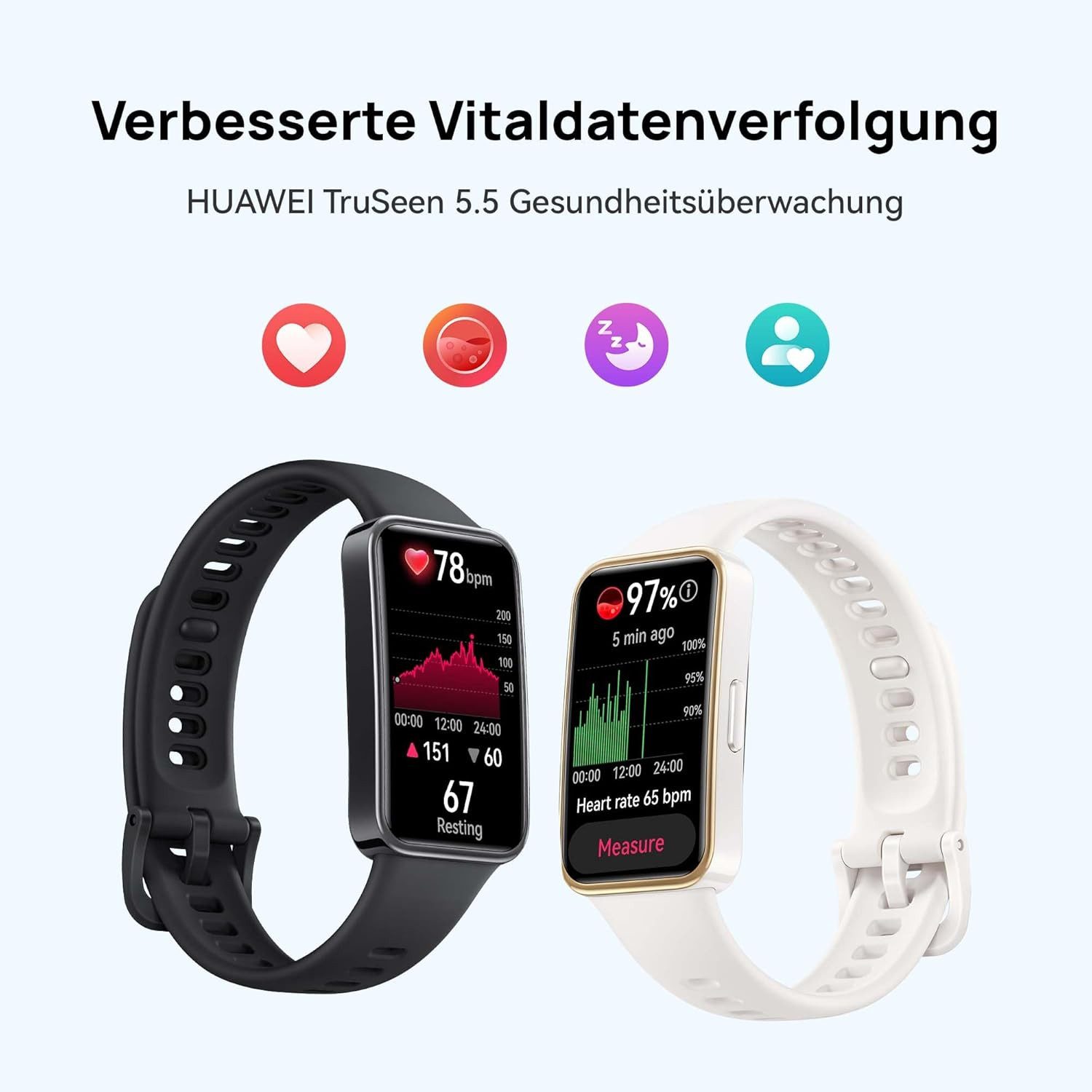 Huawei Schlaf-Tracking, 100 Trainingsmodi Herren's und Damen's Lange Dauer Smartwatch (3,7 cm/1,47 Zoll, Android iOS), intelligente Helligkeitseinstellungen Bluetooth Anruffunktion armband