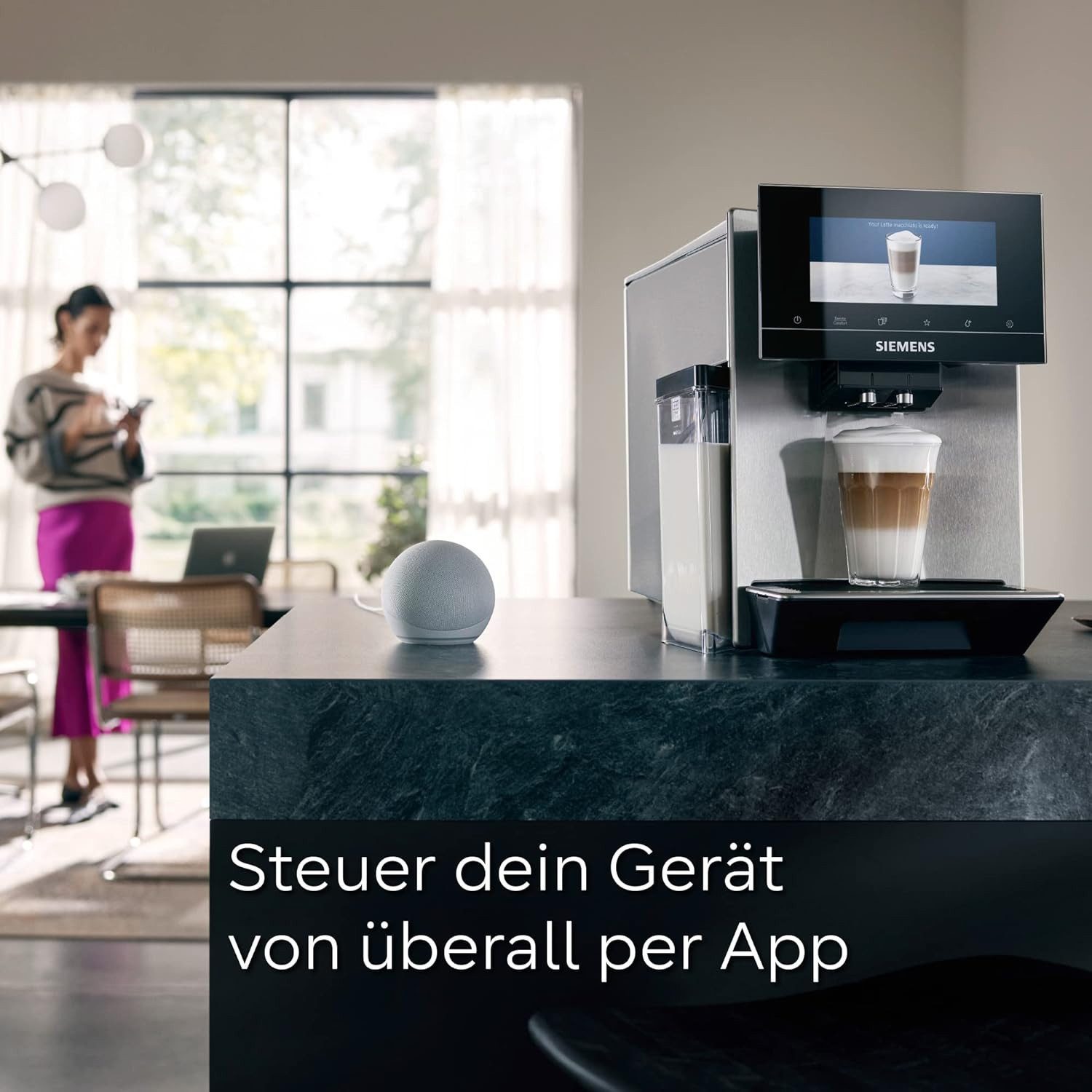 SIEMENS Kaffeevollautomat EQ900 TQ907D03, intuitives 6,8" TFT-Display, 2 Bohnenbehälter, Barista-Modus, App, Geräuschreduzierung, 10 Profile, edelstahl