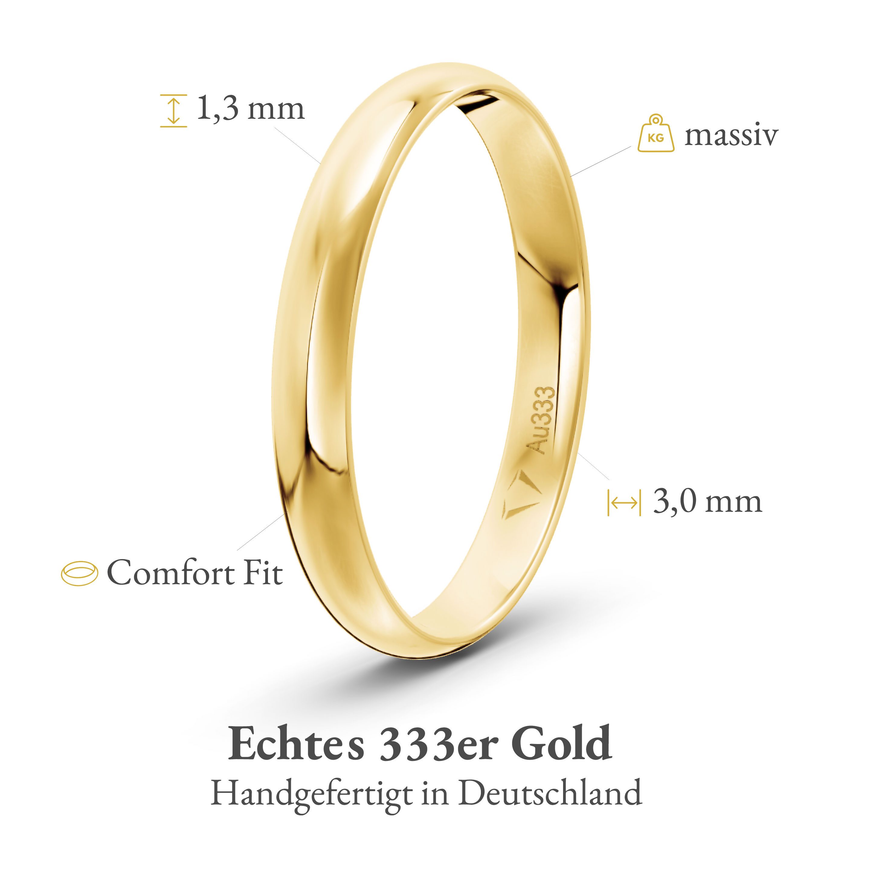 mosa & co. Trauring Klassisch 3.0 mm 333 / Gelbgold, Hochzeitsringe Verlobungsringe Partnerringe