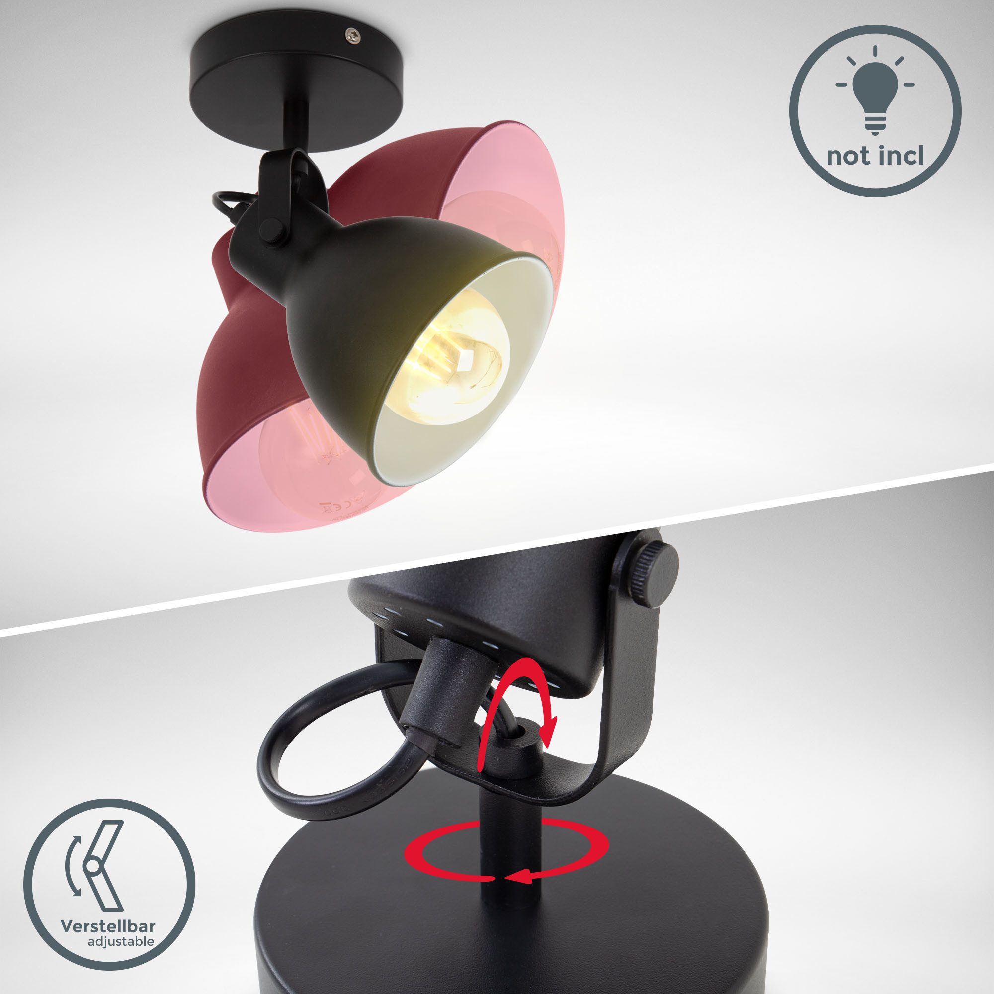 B.K.Licht Wandleuchte Design-Spotleuchte, Metall, Schwarz, E27-Fassung, günstig online kaufen