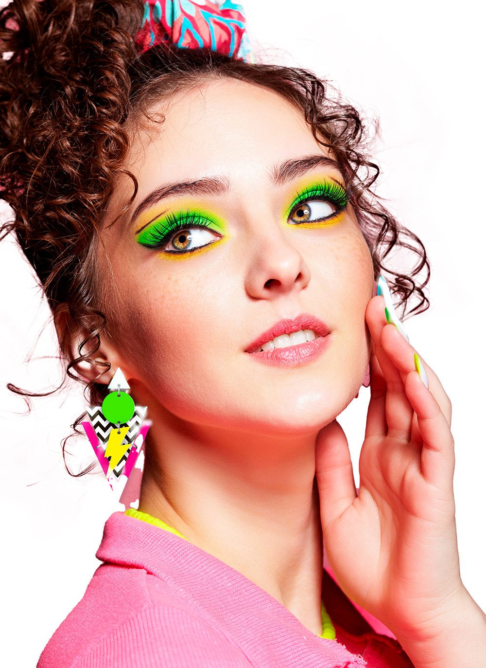 Fiestas Guirca Kostüm, 80s Ohrschmuck Blitzmuster Neonfarben Karneval Vintage Retro Fashion A
