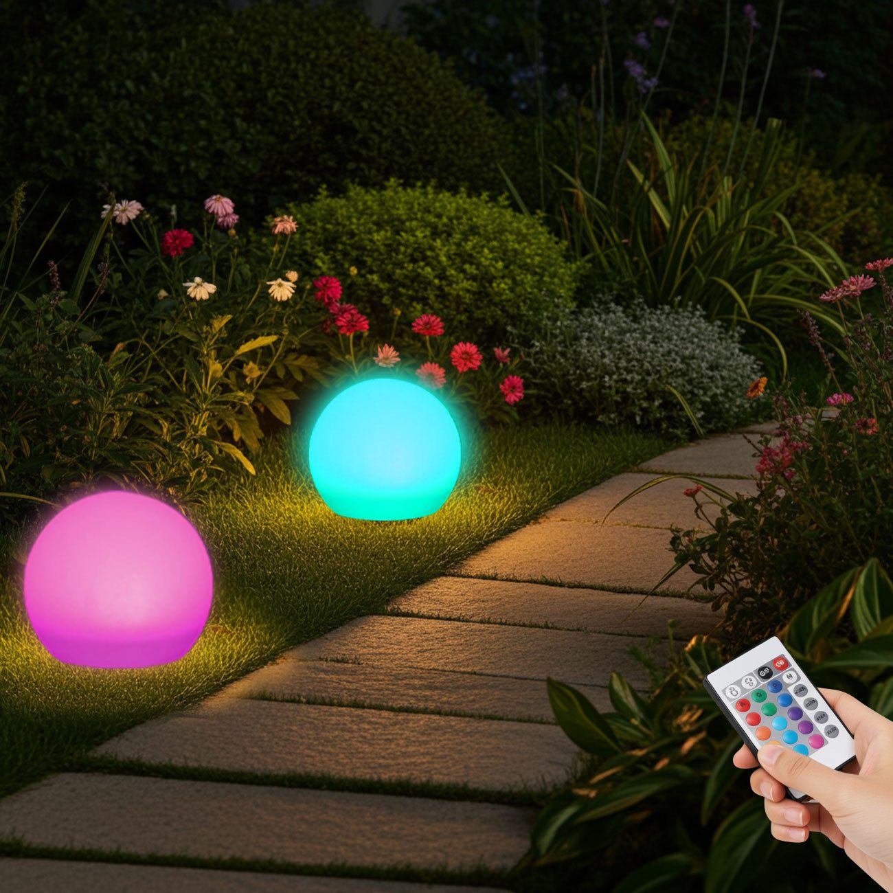 Casativo LED Gartenleuchte Solar-LED-Leuchtkugel, Ø 30cm, RGBW mit Fernbedienung, 16 Leuchtfarben, Farbwechsel, wetterfest & kabellos